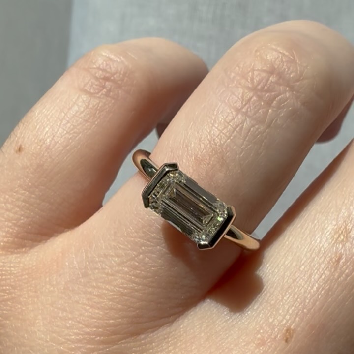 Reset 2 gorgeous diamonds for a fabulous client…one long emerald cut in a half bezel setting and a yellow radiant in a pillow-y bezel