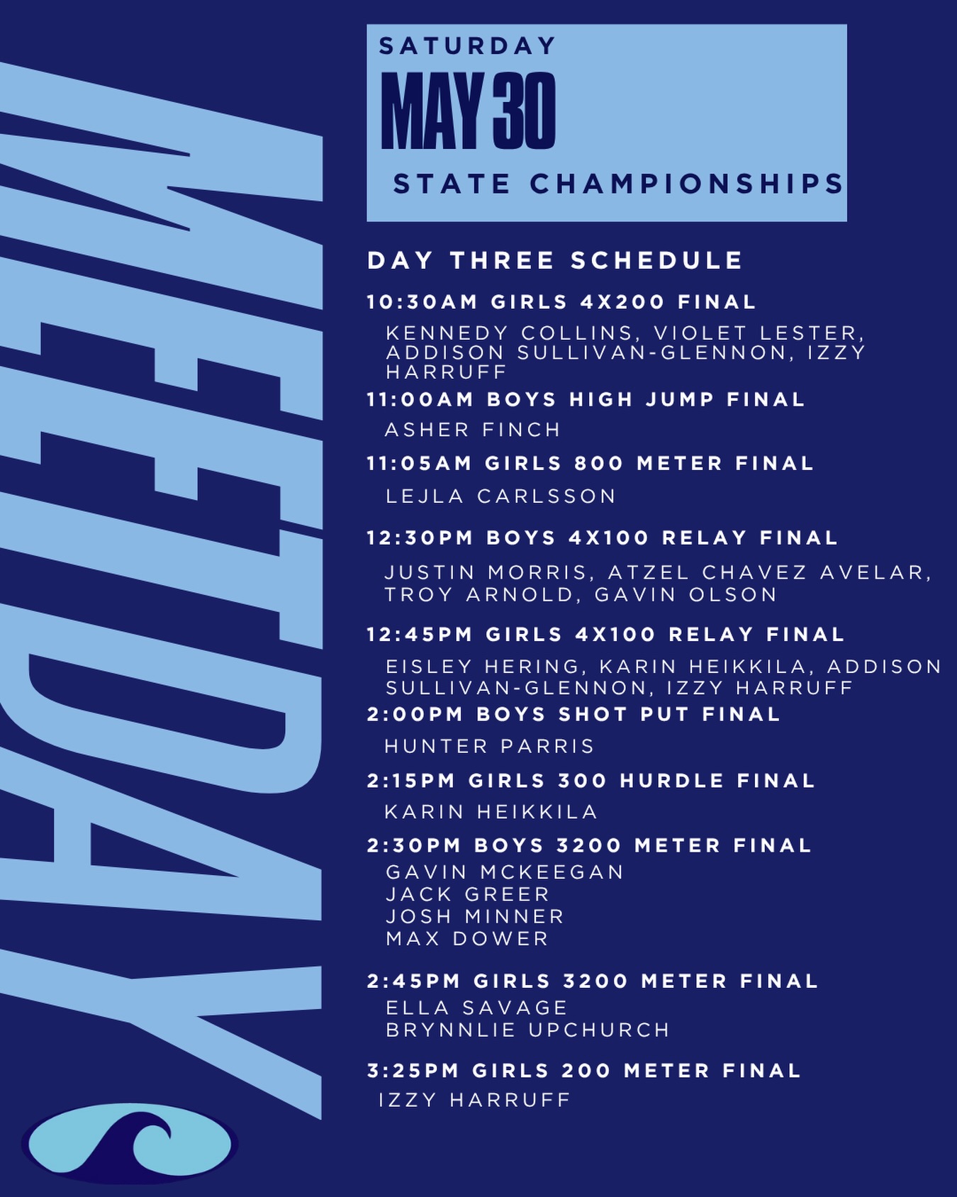 Having a good time heading into FINALS DAY.
Come support your Tides at Mt. Tahoma for Day Three of the State Track and Field Championships!
RDT
ššš