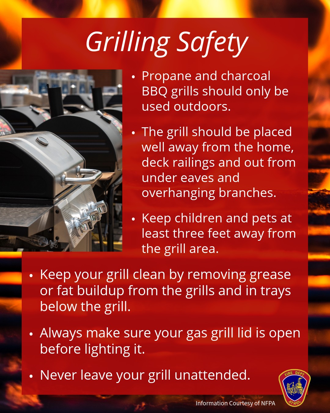 As you start up your grill for the weekend and the upcoming grilling season, follow these essential tips to keep you and your family safe.
#AtholFire #grilling #grillingsafety