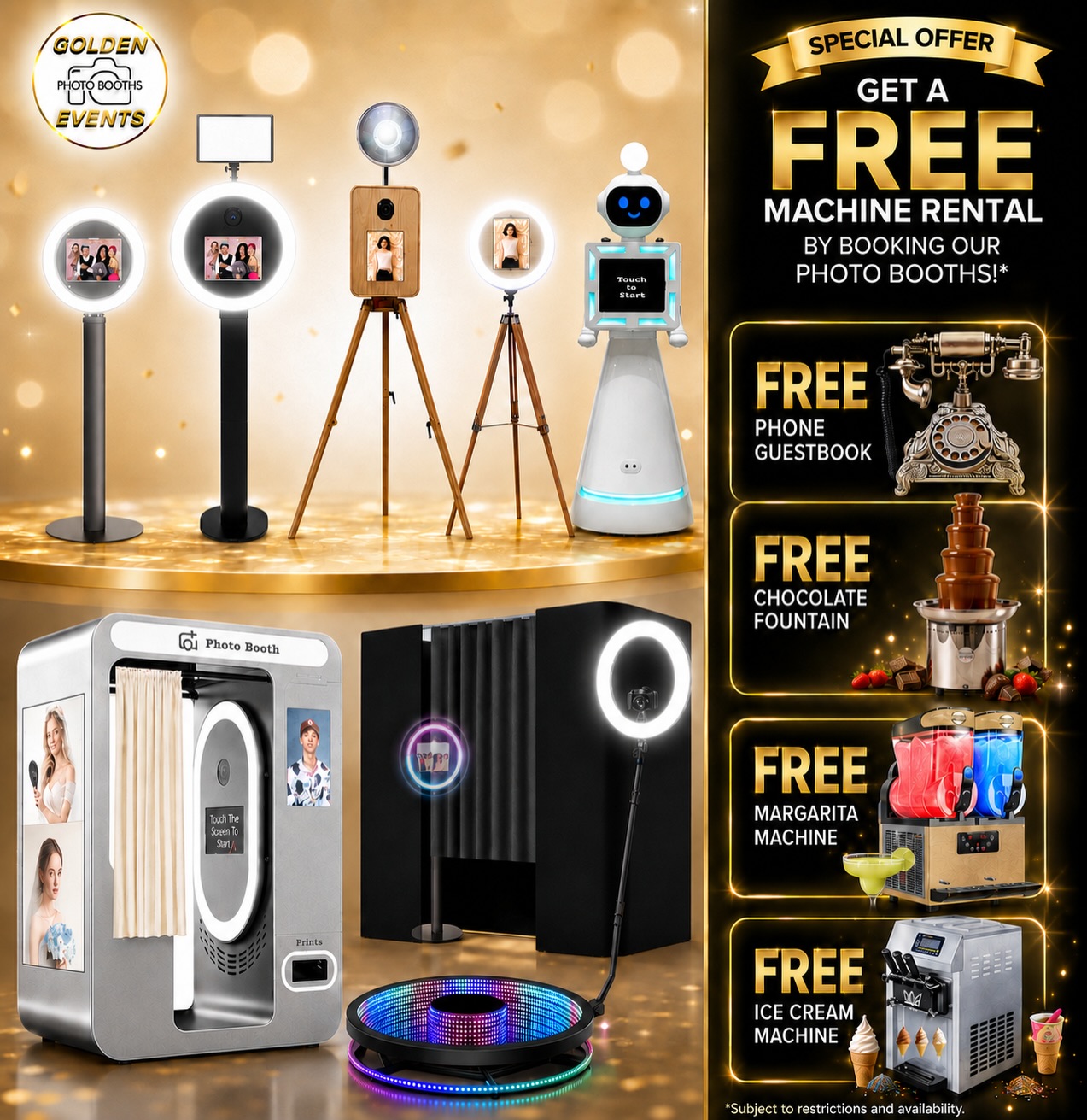 What a better way to enjoy your special event than with a FREE machine rental? Only at Golden Events!🌟
#wedding #quince #birthday #corporateevent #photobooth