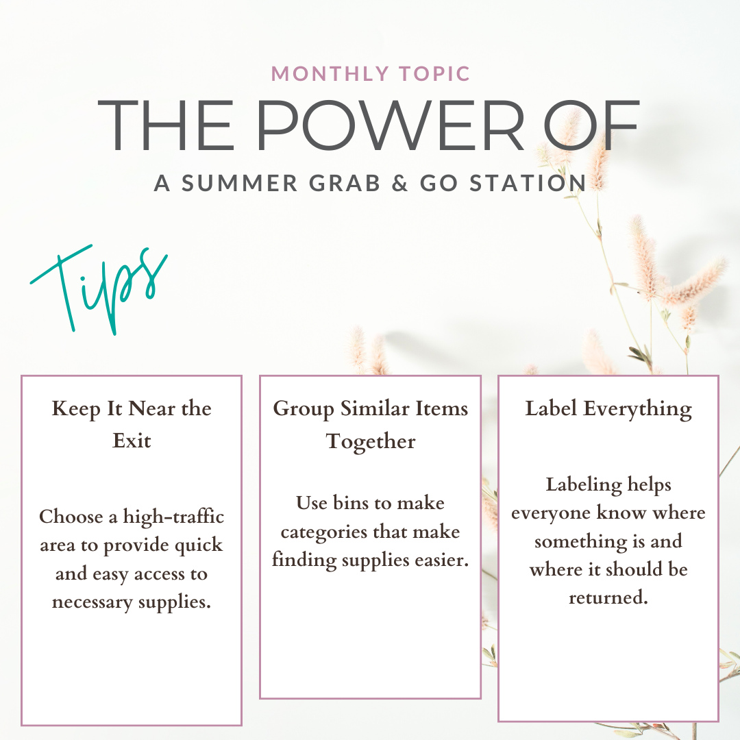 ☀️ THE POWER OF A SUMMER GRAB & GO STATION ☀️
Summer is meant for making memories—not searching for sunscreen, water bottles, or pool towels at the last minute! Creating a dedicated Grab & Go Station can make everyday summer activities smoother, faster, and less stressful.
✨ 3 Tips for Creating an Effective Summer Grab & Go Station:
1️⃣ Keep It Near the Exit
Choose a high-traffic area like the mudroom, entryway, garage, or kitchen. When everything is close to the door, family members can quickly grab what they need before heading out.
2️⃣ Group Similar Items Together
Use bins, baskets, or containers to create categories such as:
☀️ Sun Protection (sunscreen, hats, sunglasses)
💧 Hydration (water bottles)
🏖️ Outdoor Fun (pool toys, sports equipment, bubbles)
Grouping like items together makes it easy to find what you need and easier to maintain.
3️⃣ Label Everything
Labels aren't just for looks—they help everyone in the household know where items belong. This simple step encourages kids and adults alike to put things back after use, keeping the station functional all summer long.
A little organization today can save countless minutes of searching tomorrow. Small systems create big results! 🌻
What's one item you would include in your family's summer Grab & Go Station?
#SummerOrganization #GrabAndGoStation #HomeOrganization #ProfessionalOrganizer #OrganizedHome #SummerReady #DeclutterYourLife #OrganizingTips #FunctionalHome #FamilyOrganization #HomeManagement #SimplifyYourHome #OrganizedLiving #OrganizationInspiration #TidyHome #StressFreeLiving #SummerFun #MomLifeOrganization #HomeGoals #OrganizedSpaces #EntrywayOrganization #MudroomOrganization #LifeMadeSimple #ClutterFreeLiving #HomeOrganizingTips
