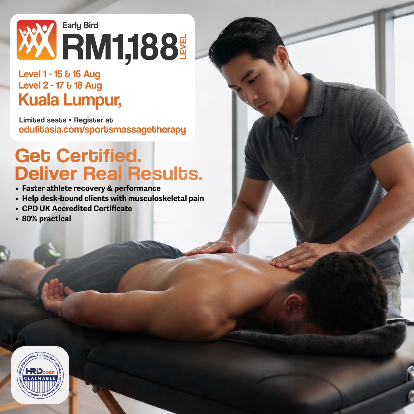 Don’t settle for “just another therapist.”
Step into the elite circle athletes & coaches actually call when performance matters.
💪 Master clinical deep tissue sports massage techniques, soft tissue release & joint mobilisation
✅ In just 32 hours (80% hands-on)
🏆 CPD UK-accredited + HRD Corp claimable certificate
📍 Kuala Lumpur • 15–18 August 2026
Early Bird ends on 11 July: RM1,188 per level (2 levels available • limited seats)
This isn’t for everyone. It’s for the ones who refuse to stay average.
🔥 Register now → edufitasia.com/sportsmassagetherapy
DM us before the price jumps! #malaysia #eastmalaysia #sportstherapy #manualtherapy #singapore