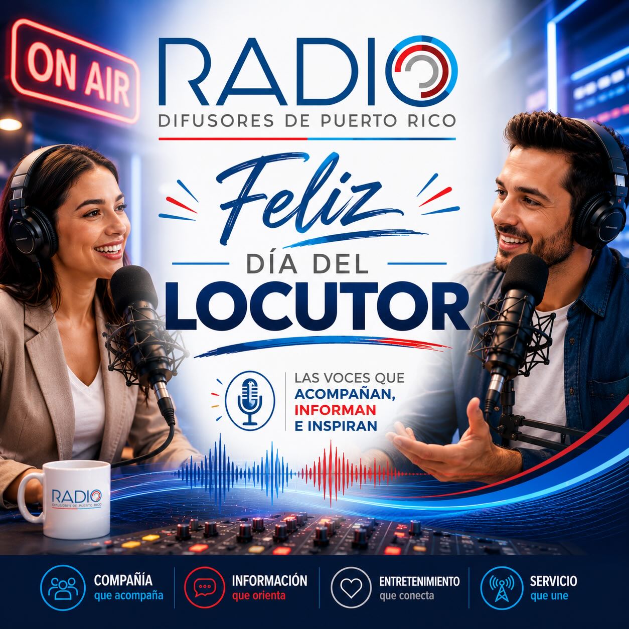 Día del Locutor
Hoy rendimos homenaje a las mujeres y hombres que hacen de la palabra una herramienta de servicio, compañía, orientación y esperanza.
Detrás de cada micrófono hay profesionales comprometidos con informar, entretener y acompañar a nuestro pueblo, fortaleciendo diariamente el vínculo de confianza que distingue a la radio puertorriqueña.
Su voz ha sido parte de nuestra historia, de nuestros mejores momentos y también de los desafíos que hemos enfrentado como país.
En nombre de la Asociación de Radiodifusores de Puerto Rico, felicitamos y agradecemos a todos los locutores y locutoras por su dedicación, pasión y valiosa aportación a nuestra industria y a Puerto Rico.
¡Feliz Día del Locutor!
Eric J. Toro
Presidente
Asociación de Radiodifusores de Puerto Rico