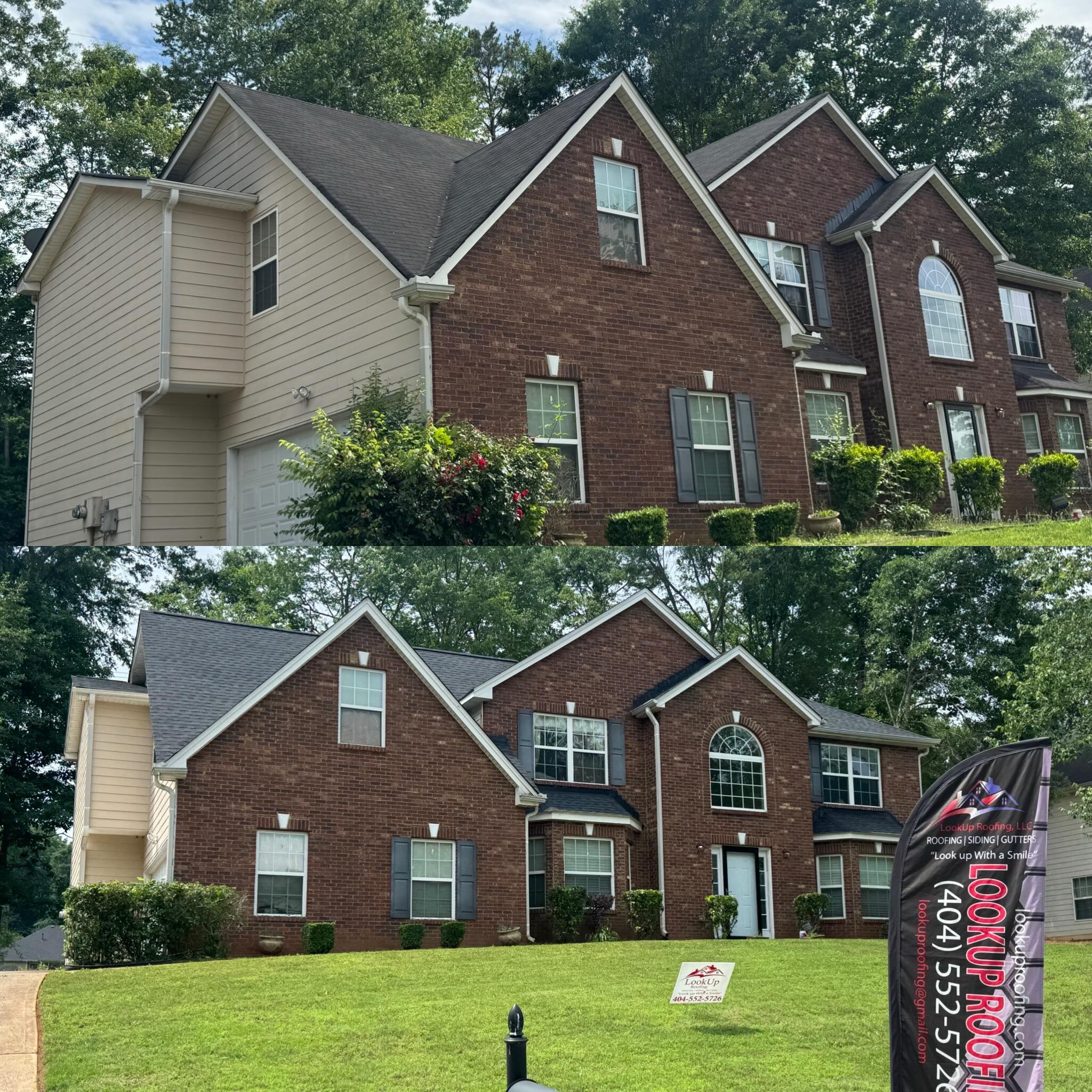 Before and after photos of a New Charcoal Natural Shadow GAF Shingle installment…