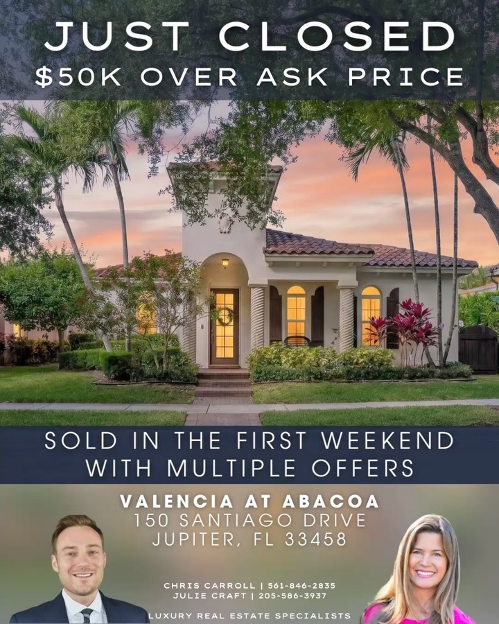 π₯ JUST CLOSED - ANOTHER ONE SOLD OVER ASKING! π₯
150 Santiago Drive in Valencia at Abacoa is officially SOLD π
This stunning home went under contract in the first weekend with multiple offers and closed
$50,000 over asking price!
β¨ Luxury updates throughout β¨ Private tree-lined street across from the community pool β¨ Resort-style pool + spa β¨ Prime Jupiter location β¨ Homeys Air Quality Certified @homeysfl
When pricing, presentation, and strategy align - the results speak for themselves.
Huge congratulations to Julie Craft @jcmcraft for crushing her first listing - under contract in one weekend and closed over asking! Incredible job!
Thinking about buying or selling in Jupiter or Palm Beach County? Letβs connect - weβd love to help you achieve your real estate goals.
π² 561-846-2835 π carrollrealtygroup.com
@illustratedpropertieshobesound @illustrated_jupiter_east
#JupiterRealEstate #AbacoaLiving #SoldOverAsking #JupiterFL #PalmBeachCountyRealEstate