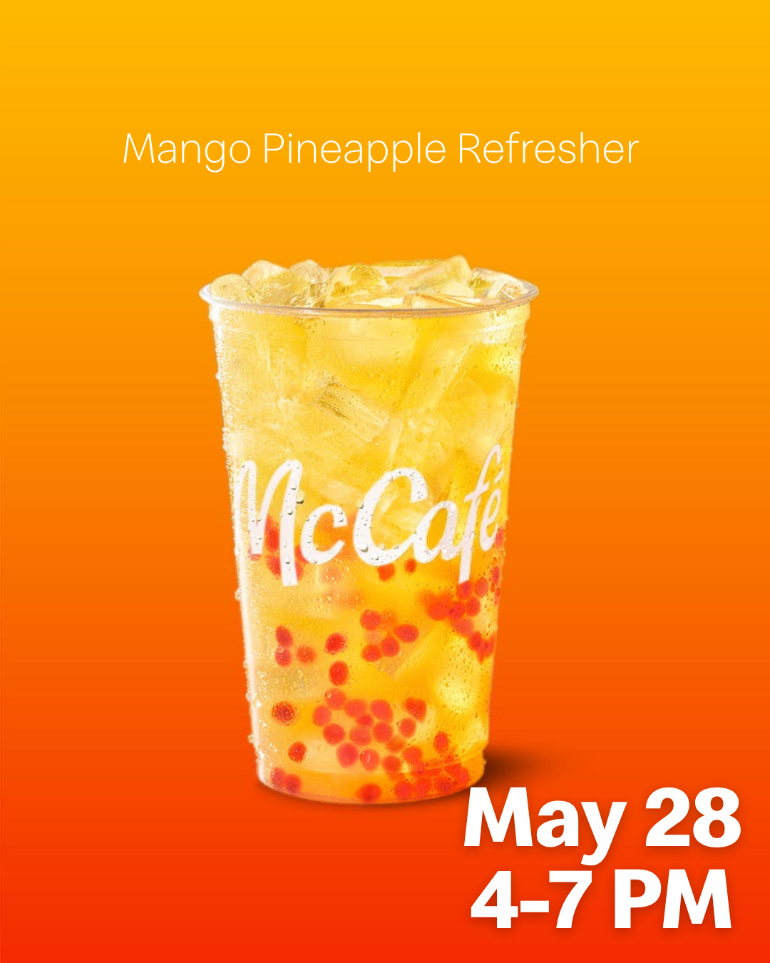 Try the new Mango Pineapple Refresher this evening at any Mueller Family McDonald's location! Free samples distributed from 4-7 PM; in-store only!