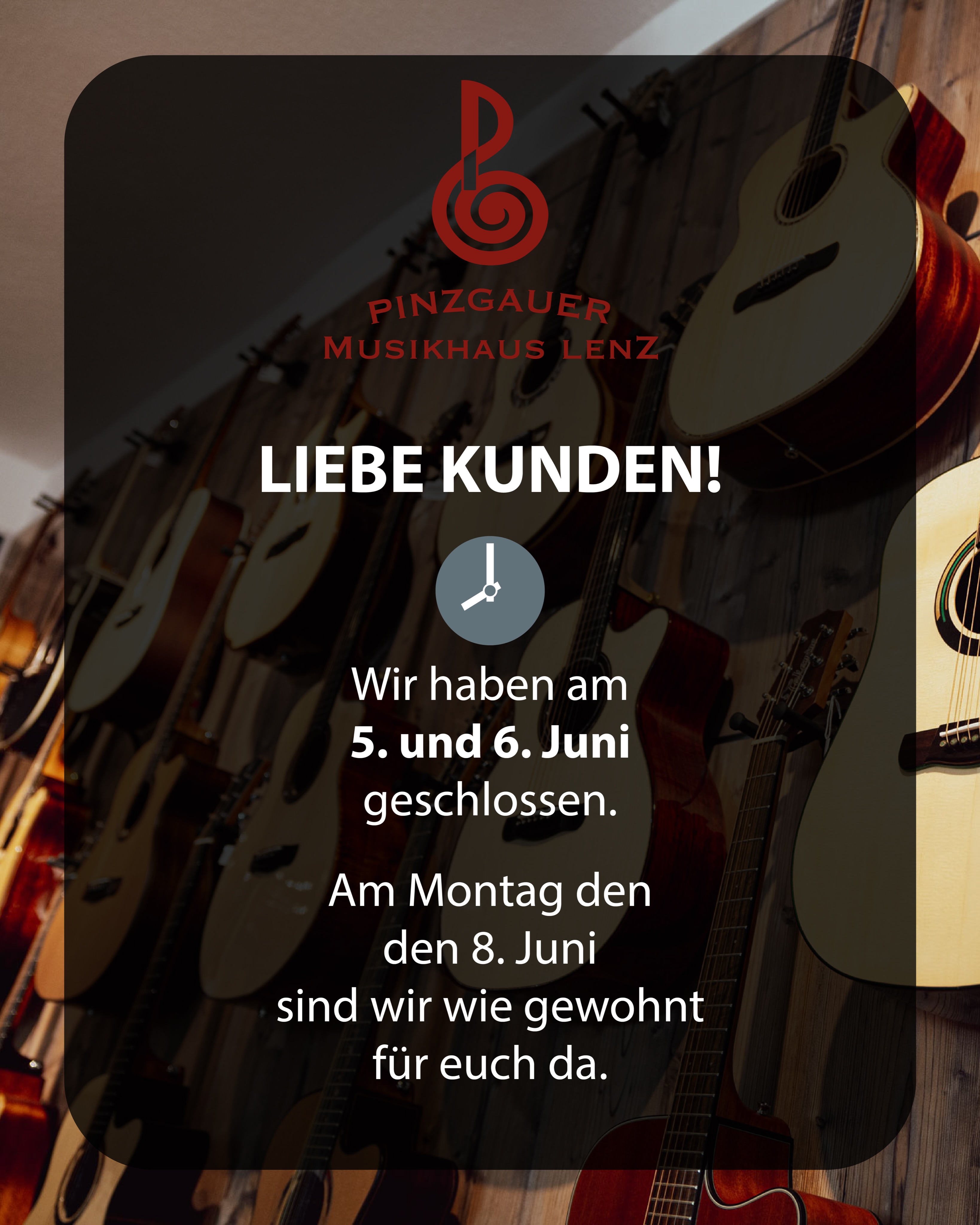 Liebe Kundinnen und Kunden, bitte beachten Sie unsere geänderten Öffnungszeiten zu Fronleichnam.
#öffnungszeiten #musicstore #zellamsee #musik #pinzgau