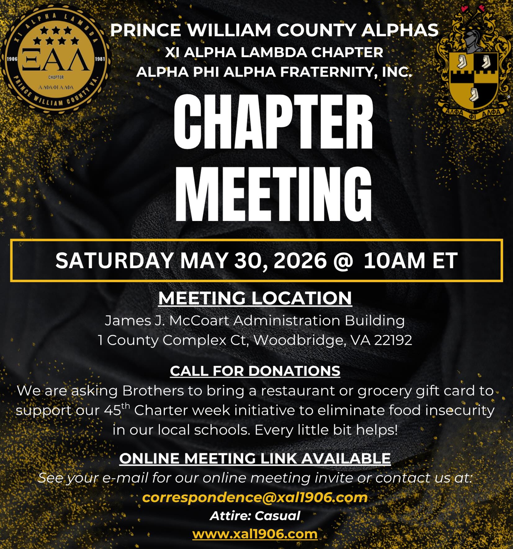 Brothers, please join us for our final Chapter Meeting this weekend before summer break. In celebration of our 45th anniversary, we are asking Brothers to bring a restaurant or grocery gift card to combat food insecurity in our local schools. See you there! 06! 🤙🏾🥶
