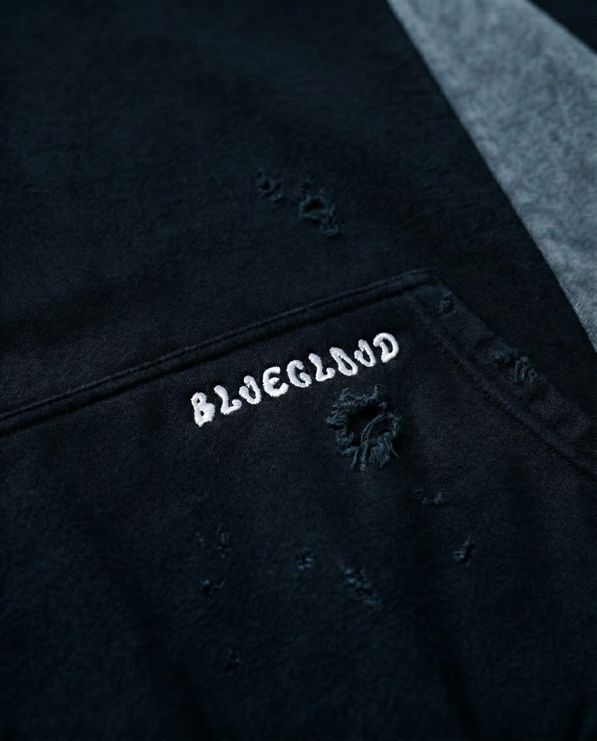HOBO 001 ☁️
Contrasts, textures and character.
Two-tone embroidered hoodie with distressed all-over finish.
#bluecloudmovement