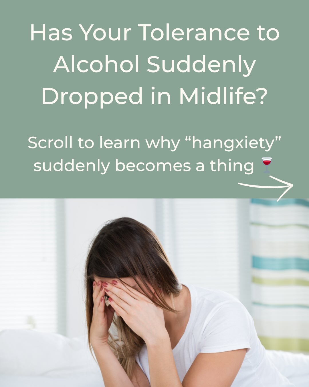 Hangxiety anyone??
If alcohol suddenly affects you differently in your 40s or 50s…
You are not alone.
Hormones, stress biology, sleep and brain chemistry all interact during this phase of life.
Many women find that even one or two drinks can suddenly trigger:
* anxiety
* poor sleep
* palpitations
* early waking
* low mood
* that horrible “hangxiety” feeling the next day
This is not “all in your head”.
Hormonal changes during perimenopause can make the brain and nervous system much more sensitive to alcohol’s effects — especially its rebound effects on stress hormones, sleep and blood sugar.
For some women, reducing alcohol can make a surprisingly big difference to: ✨ anxiety ✨ sleep ✨ mood ✨ stress resilience ✨ nervous system regulation. And many women find their nervous system becomes more stable again once they understand and support it properly 💛
Have you noticed your alcohol tolerance change in midlife? It sure has for me over the past year!
If you found this useful please share with others 👍
#perimenopause #hangxiety