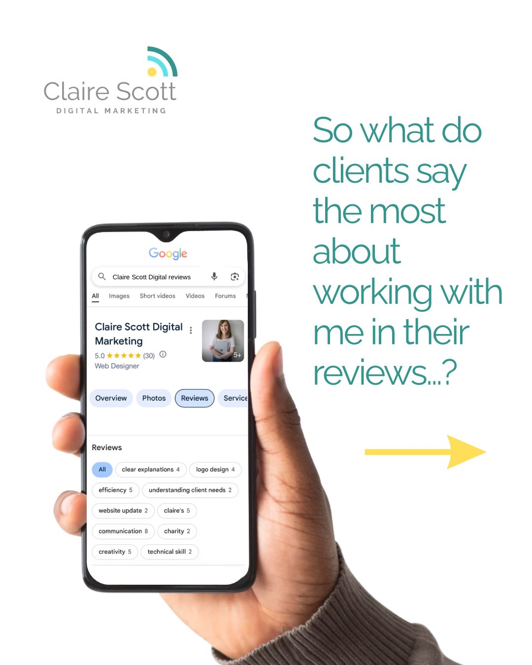 Did you know I have over 30 ⭐️⭐️⭐️⭐️⭐️ reviews on Google..?
And I’m proud to say that they all have very nice things to say about me!
What I hadn’t realised until I took a closer look was that certain keywords kept popping up over and over again in what people were saying, so that’s what this post is about.
Swipe through to see what themes and skills were spoken about most frequently by clients I’ve worked with over the last few years 🙌
They might be JUST the important factor that you’re seeking in a collaborative partner to your business…
And if you are looking to have someone like me support you with your website design and/or graphic design/marketing, then drop me a DM to get started or head to the website (link in bio) to find out more ☺️