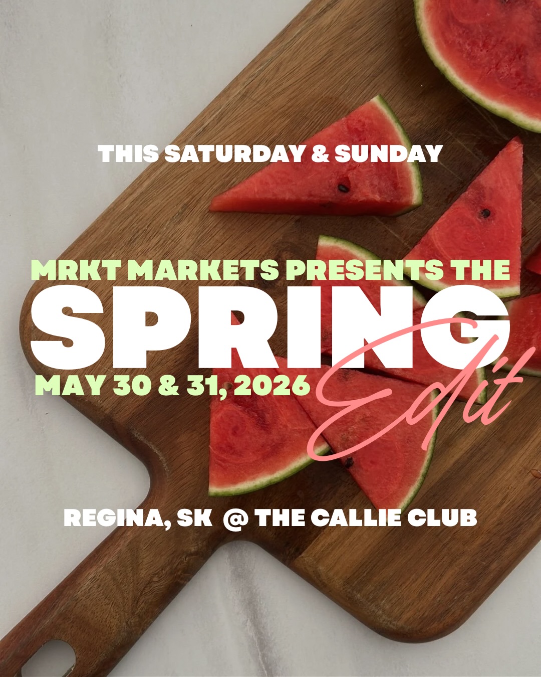 IT’S FINALLY HERE 🍉🌟
MRKT is taking over Regina THIS Saturday + Sunday!!
130+ vendors all under one roof at The Callie Club ✨
Sat May 30 | 10–5
Sun May 31 | 10–4
Grab your tickets now — don’t miss it! 🤍