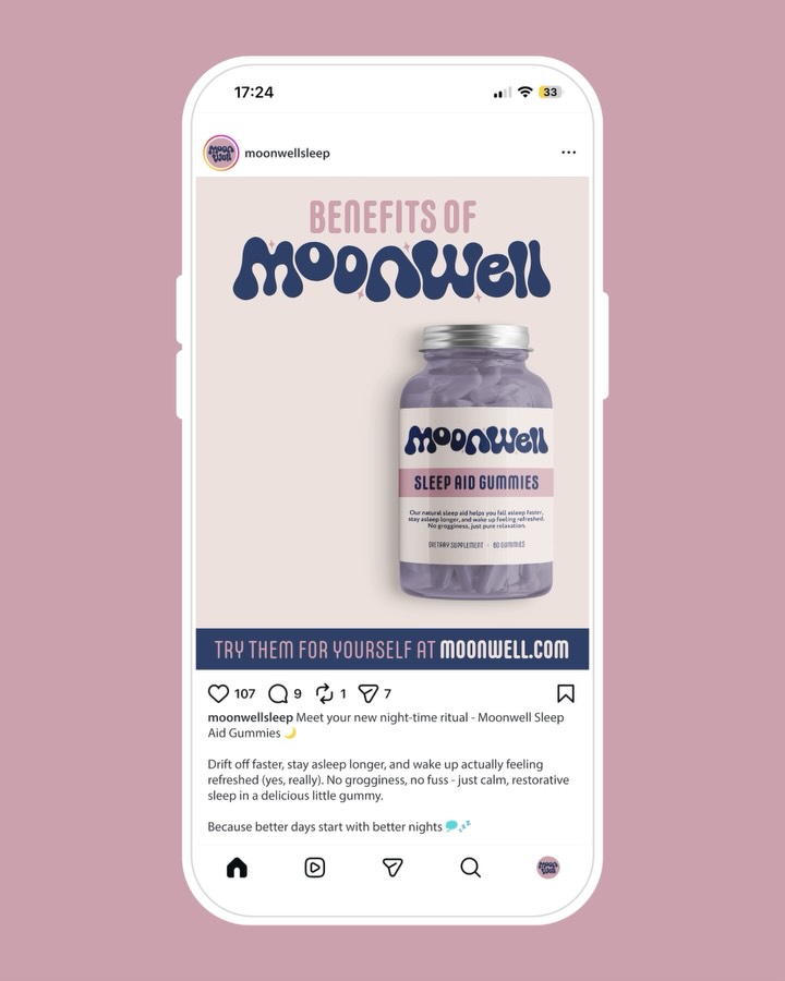 Social media posts created for Moonwell 🌙
I shared the branding for this one a while back, but wanted to show how it could look when out in the wild!
Pretty and purposeful was the goal - showcasing the benefits of the product alongside some beautiful visuals. Plus a sprinkle of subtle animation on the first slide ✨
I’ve recently seen a massive increase in AI-generated social content, and it’s creating a sea of sameness online. If your content looks like everyone else’s, your brand risks being overlooked. Working with a designer gives you something tailored, intentional, and recognisably yours.
Content posts are available individually or in bundles of 5 or 10. Get in touch if you’d like to upgrade your social media presence with content like this!
#socialmediadesign #brandcontent #designerbriefs #socialcontent #brandingdesigner