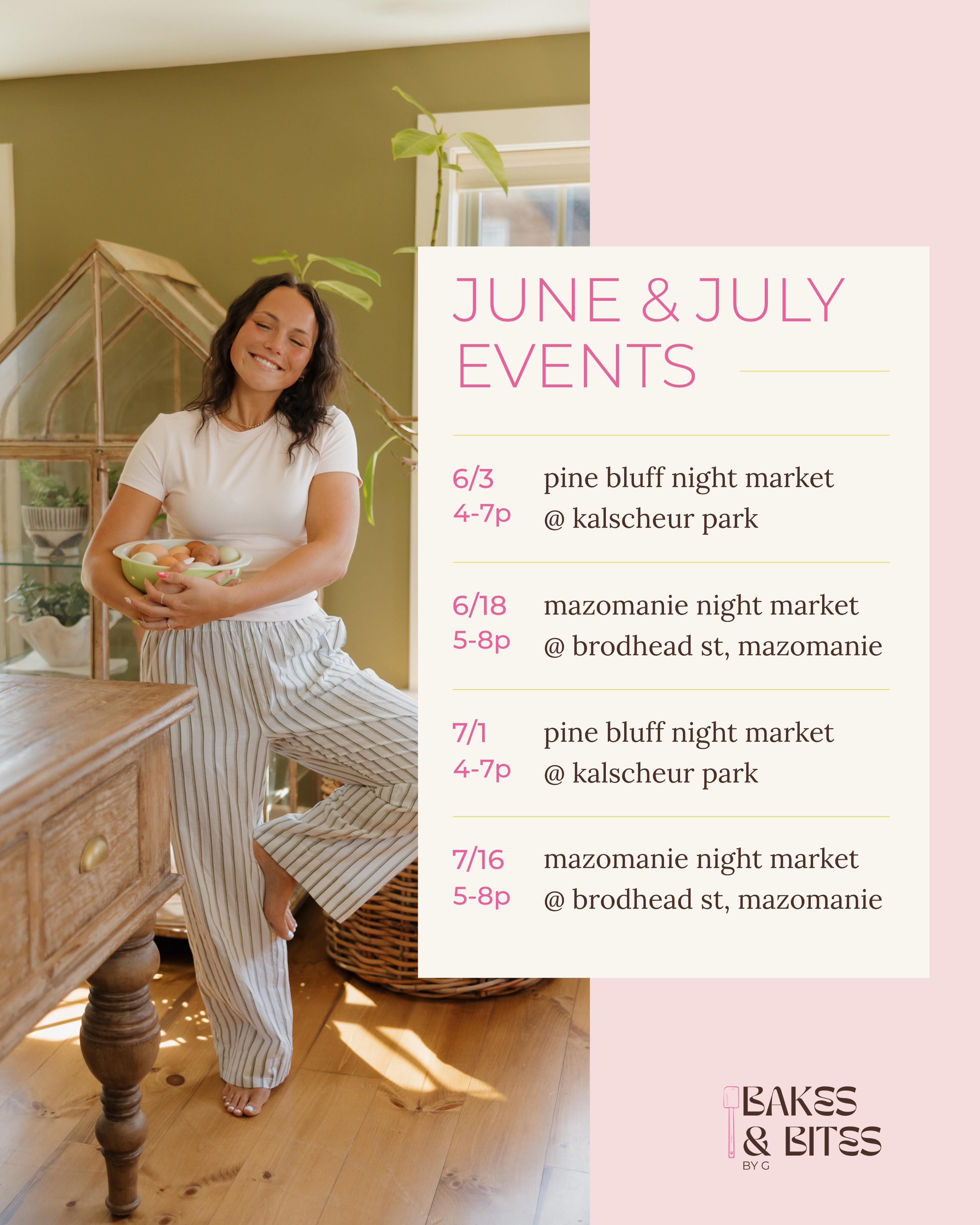 mark your calendars!!
our first market of the season is this wednesday in pine bluff at kalscheur park • we’ll have sugar cookies, our crowd fav browned butter choco chip cookies, the return of SMORES BARS plus a couple surprises 🤭
see you there🤍