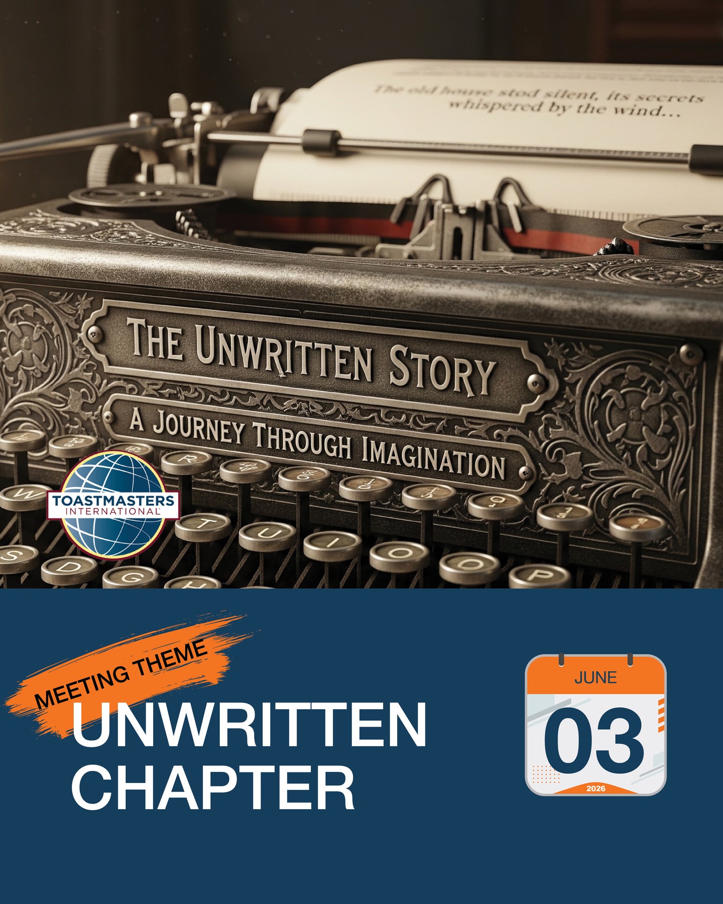 📖✨ UNWRITTEN CHAPTER ✨📖
The story isn't over.
There are still dreams to pursue.
Lessons to learn.
Adventures to experience.
People to meet.
Goals to achieve.
The next chapter of your life is still waiting to be written.
Join us on June 3 as we explore the theme "Unwritten Chapter" through speeches, Table Topics, and meaningful conversations.
What will your next chapter look like?
🗓 June 3
⏰ 7:00 PM PT
💻 Online
🌐 www.unicorntribetoastmasters.ca
📧 unicorntribetoastmasters@gmail.com
#UnwrittenChapter #Toastmasters #UnicornTribeToastmasters #Leadership #PublicSpeaking #PersonalDevelopment #GrowthMindset #CommunicationSkills #Confidence #OnlineCommunity #Storytelling #Vancouver #RichmondBC
