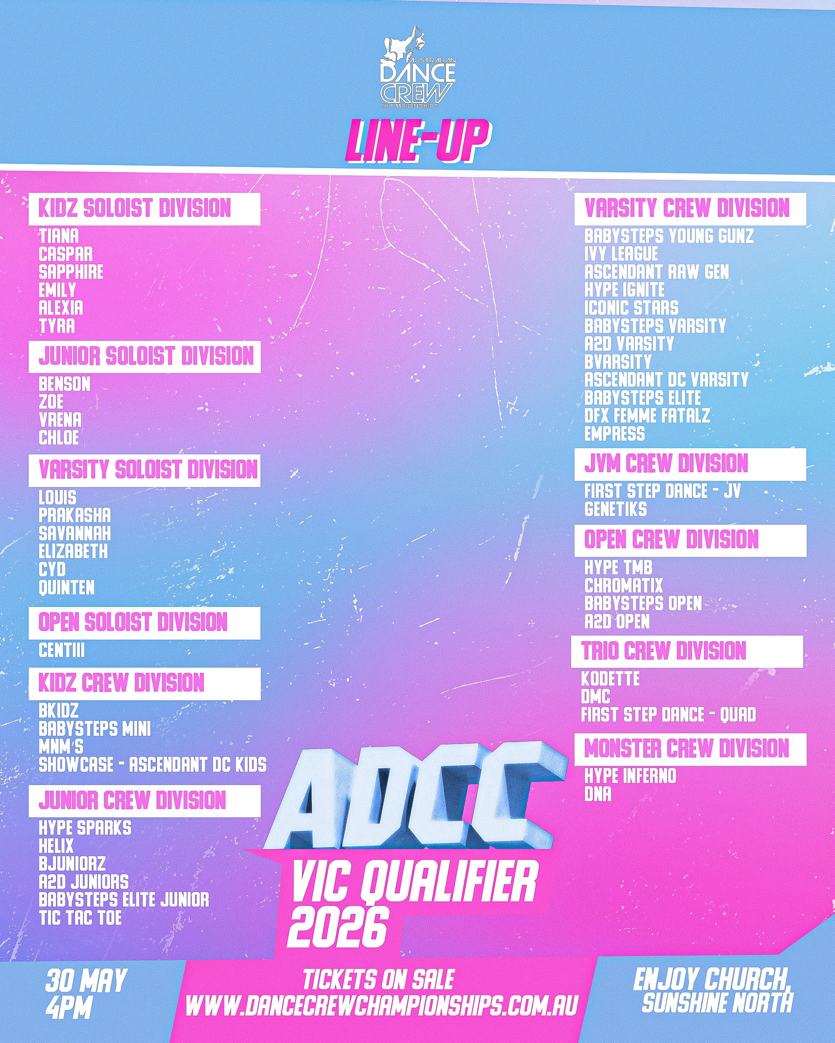 GAME DAY BURN CITY!!! ⚡️
VIC lineup is heavyyyy 😮💨🔥 Who are you repping today?!!
So much talent across every category, we already know the energy is going to be crazy!! Only time will tell who proceeds to our big International Finals in Sydney Oct 3!! Lessghoooo 😤