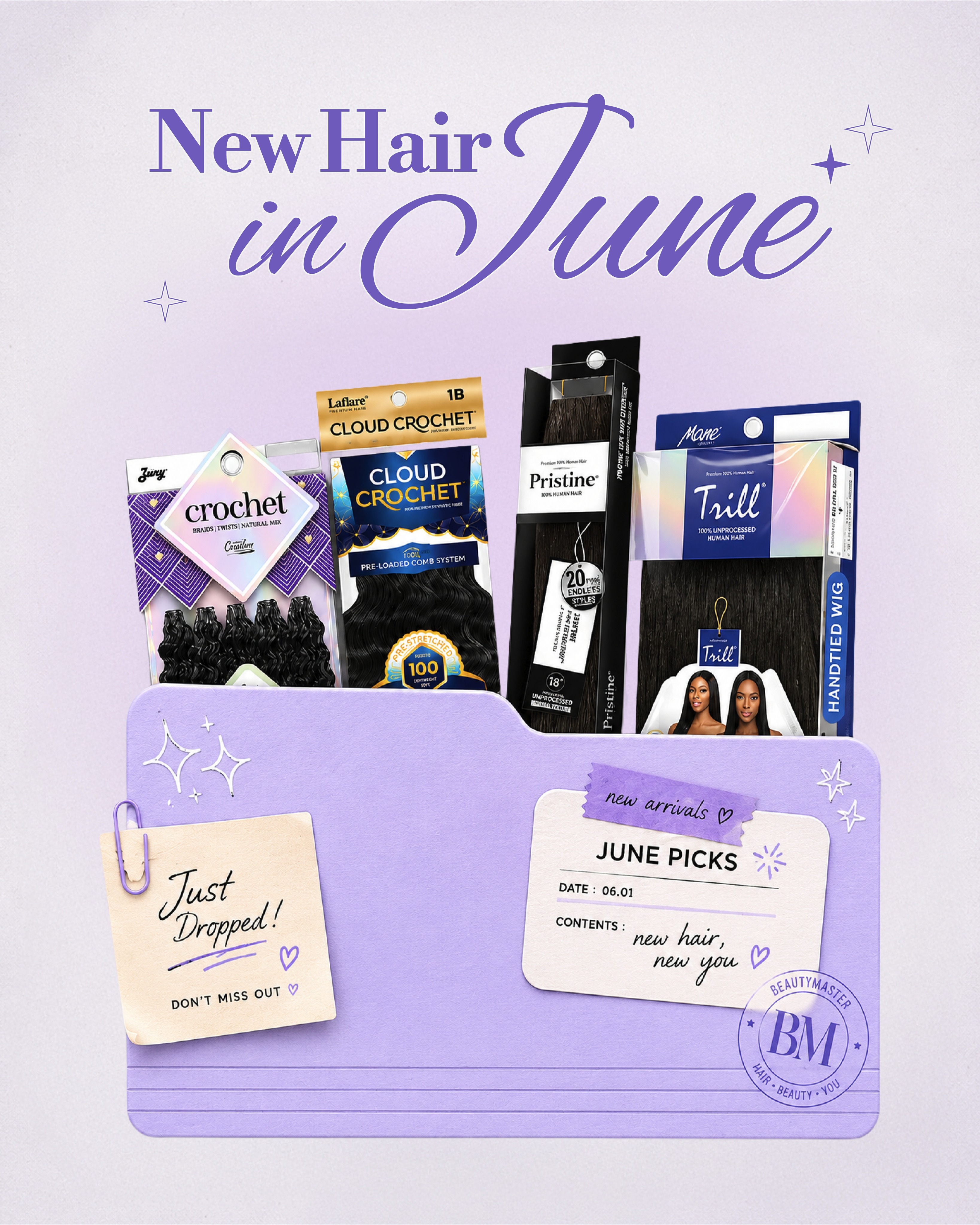 New Hair in June 💜✨
Fresh styles just dropped at Beauty Master 👀
From crochet hair, clip-ins, extensions, ponytails and more — your next hair look starts here 💇🏽♀️💕
Whether you’re going for everyday glam, soft curls, or a full summer switch-up, we’ve got new arrivals waiting for you 🛍️✨
Come find your June hair picks at Beauty Master 💜
#BeautyMaster #NewHairDrop #CrochetHair #ClipInHair #HairExtensions #PonytailHair #ProtectiveStyles #HairGoals