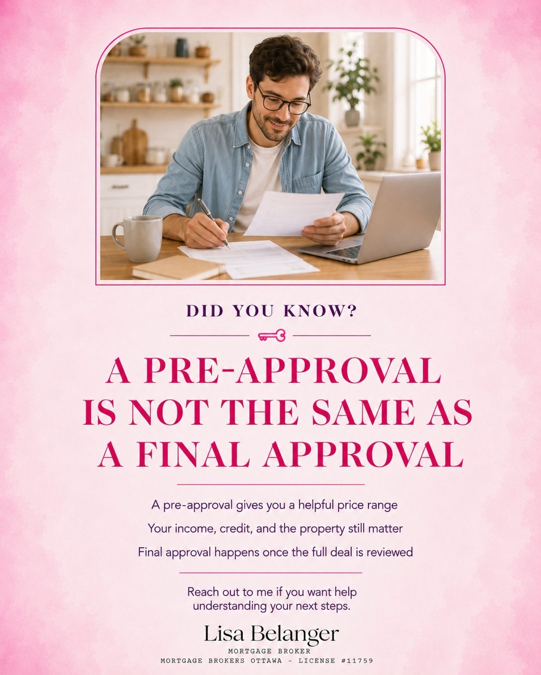 Did you know a mortgage pre-approval is not the same as a final approval?
A pre-approval is a helpful first step because it gives you an idea of what you may qualify for, what your potential budget could look like, and whether you may be able to secure a rate hold while you shop.
But it’s important to remember that a pre-approval is still based on the information available at that time.
Before a mortgage is fully approved, the lender still needs to review the full application, your income documents, credit, down payment, debts, and the property itself. The home may also need to meet lender guidelines, and in some cases, an appraisal may be required.
That’s why it’s so important not to make major financial changes after getting pre-approved. Avoid taking on new debt, changing jobs, opening new credit, or making large purchases before closing.
A pre-approval helps you shop with more confidence — but the final approval comes once the full deal has been reviewed.
Reach out to me if you want help understanding your next steps before you start house hunting.
Follow me for more mortgage tips and updates!
#mortgagebroker #mortgage #realestate #ottawa #tips