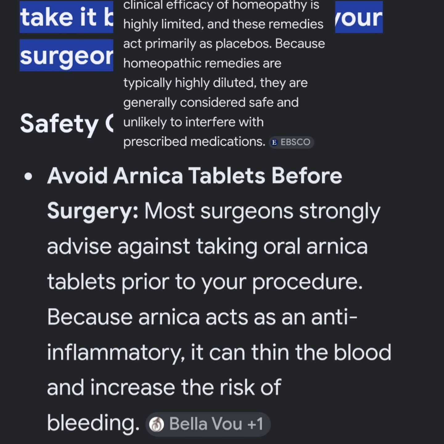 I do wish the 'medical profession' would choose a stance on alternative remedies. So on researching on the net, you are advised ( by drug companies) that remedies aren't effective and are placebos, and you should only deal with your doctor for drugs to help treat post op bruising and pain. However, the same doctors who tell you alternative medicine is " just a placebo" also warn you not to take any of these placebo before surgery because it seems, they do actually do something... funny isn't it...#homeopathy #alternativestyle #arnica #postoprecovery