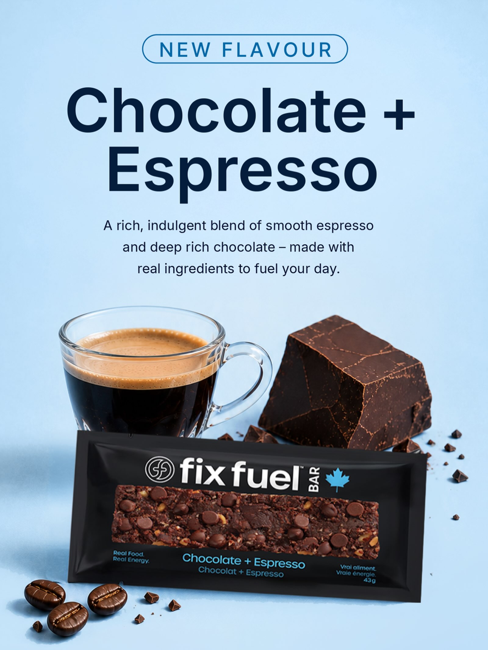☕🍫 NEW Chocolate + Espresso fix fuel bar.
Available now at select locations. Don’t see it yet? Ask for it.
#fixfuel #fuelup