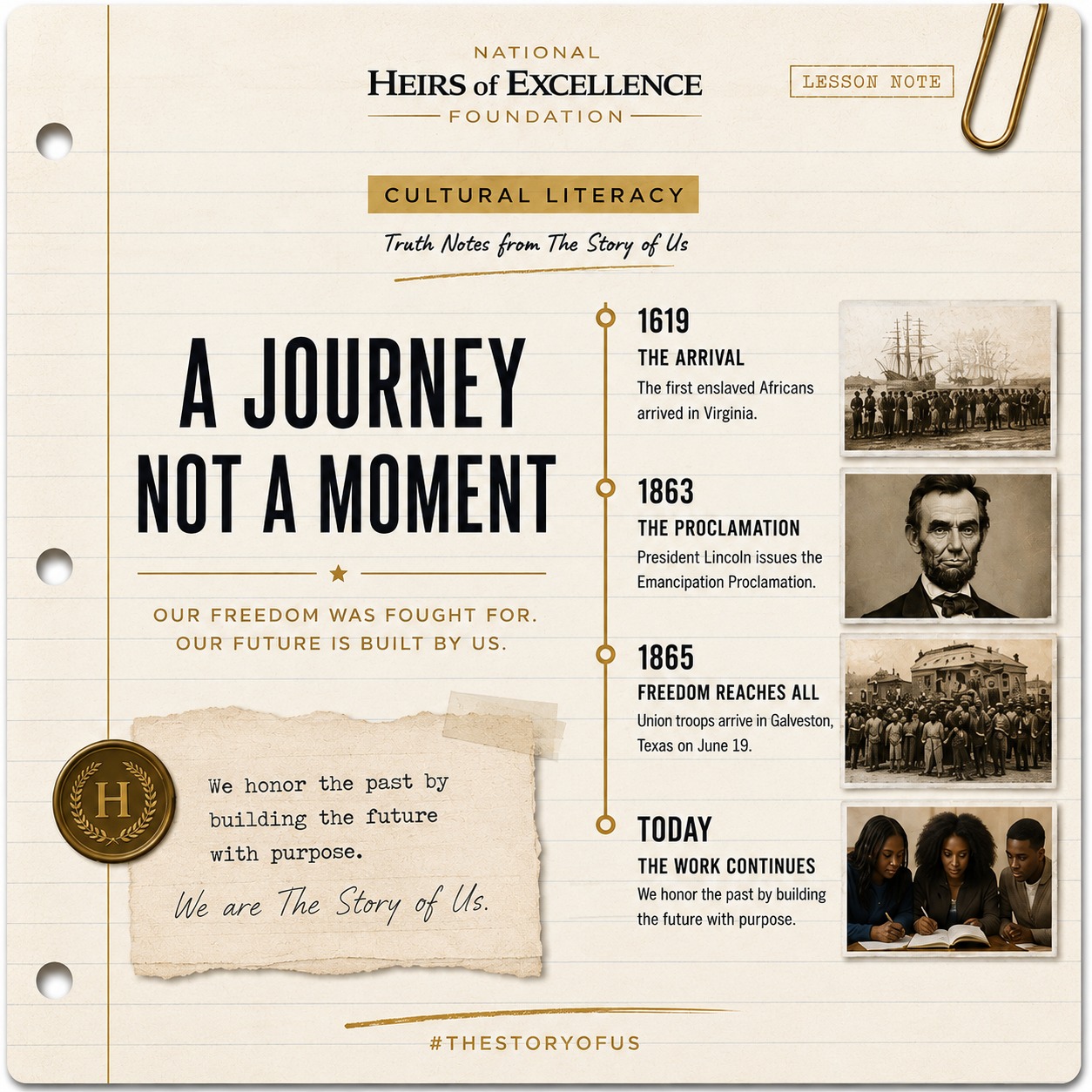 📖 Every chapter matters.
When we learn history as a connected story—not isolated moments—we gain a deeper understanding of who we are, where we've been, and what still matters today.
That's the power of cultural literacy.
#TheStoryOfUs #CulturalLiteracy #HistoricalTruth #LegacyThroughLearning #HeirsOfExcellence #Juneteenth2026