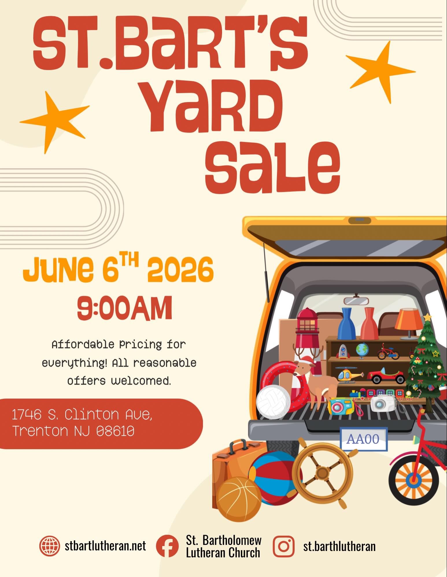 5 MORE DAYS 📅‼️ We are counting down for our yard sale happening this SATURDAY at 9:00 AM 🏷️ Make sure you come and check out all merchandise at a reasonable price 💲
📅 June 6th 2026
⏰ 9:00AM
📍1746 S. Clinton Ave, Trenton NJ 08610