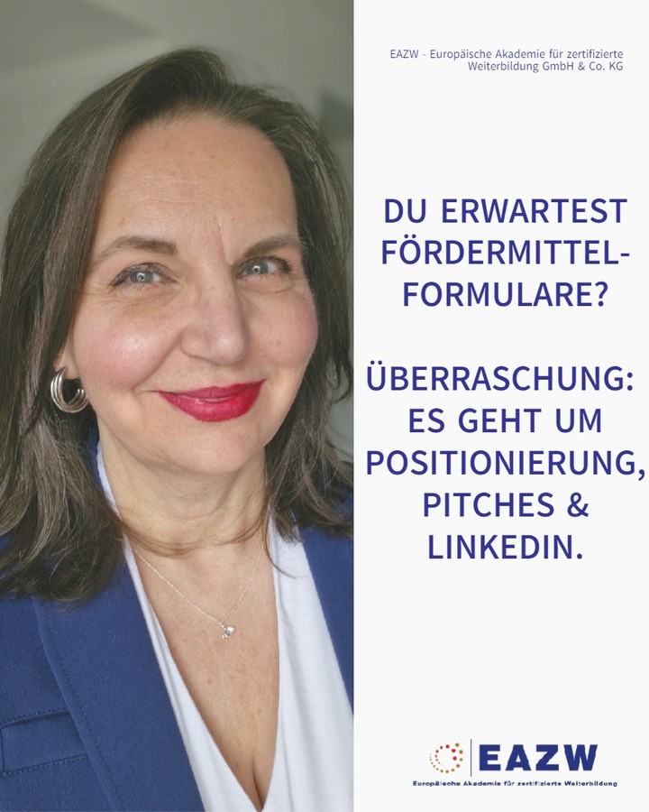 Fachwissen anhäufen und Experte werden. Fertig. Genau diese Denkweise kippt in der Weiterbildung.
Viele erwarten Fördermittel-Knowhow. Ja, das gibt's auch. ABER: bei uns gibt's mehr! Denn wir verfolgen einen ganzheitlichen Ansatz💡.
Wir trainieren, wie Du Deine Rolle strategisch einordnest: Erwartungslücken aktiv managen, souverän kommunizieren mit dem „JA… UND…“-Prinzip und Wissen so sichtbar machen, dass es als PR-Plattform wirkt. Dazu gehören Elevator Pitches, Social Selling und eine Personal Brand, die auf LinkedIn wirklich trägt.
Im Lerninhalt wird es ganz konkret:
- Use-Case: Ad-hoc-Anfragen und Stakeholder-Situationen professionell steuern
- Prozessnutzen: 4-Phasen Elevator Pitches plus Drei-Säulen-Content-Strategie
- Risiko-Schutz: Erwartungsmanagement und Risikomanagement, damit Zusagen belastbar bleiben
Lohnt sich die Weiterbildung zum Fördermittel-Analyst*in, Fördermittel-Manager*in oder Berater*in für öffentliche Mittel? Wir sagen: JA! Finde es rechnerisch selber heraus mit unserem kostenlosen ROI-Rechner auf der Webseite!
EAZW - Wissen, das wirkt 🚀
#Weiterbildung #Fördermittel #Positionierung #LinkedIn #Pitches