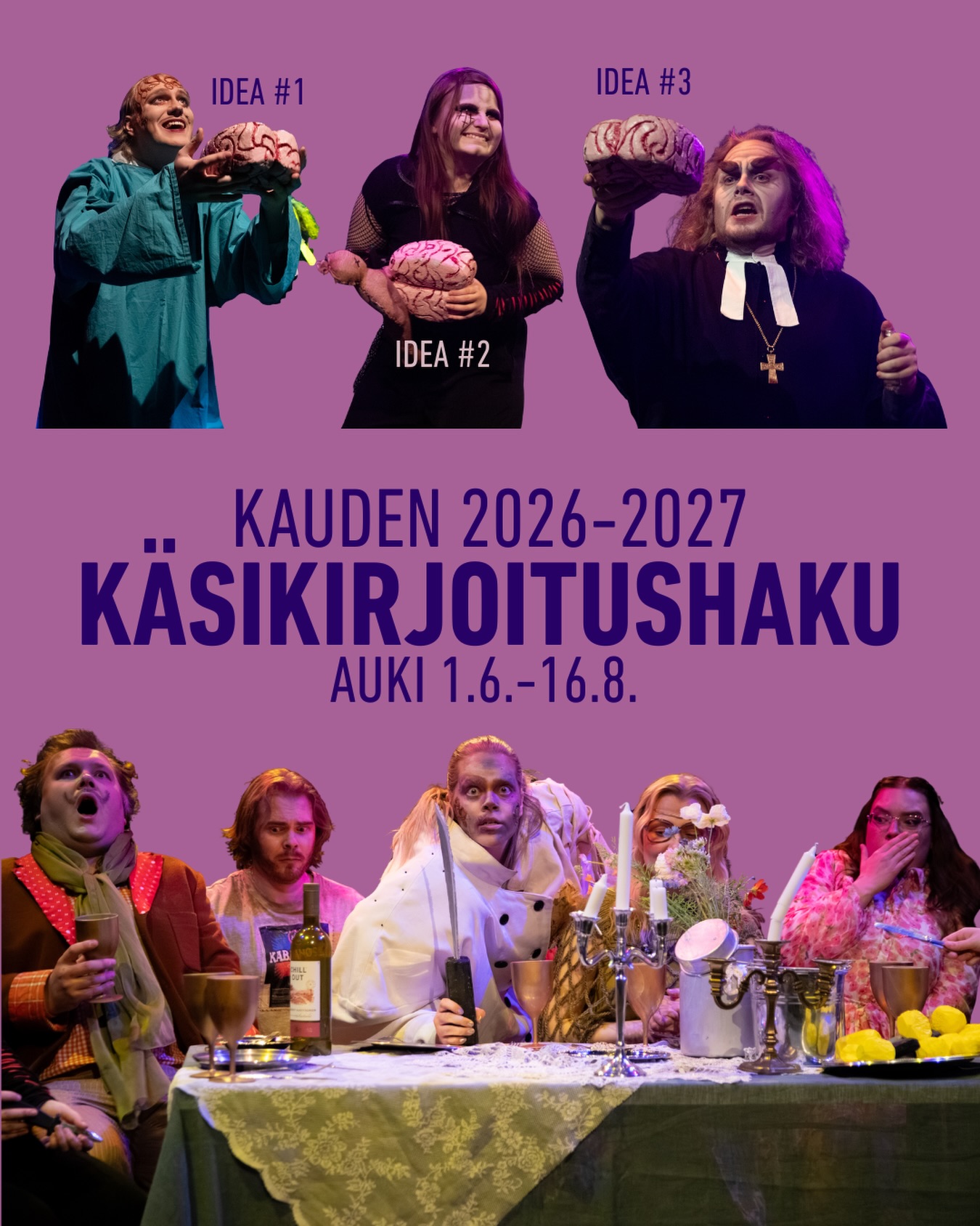 Etsimme käsikirjoitusta RajaSpeksin kaudelle 26-27!
Jälleen on aika etsiä seuraavalle speksikaudelle lumoavaa ja inspiroivaa tarinaa, joka tempaa niin speksin tekijät kuin katsojat mukaansa! Haemme käsikirjoitukseksi speksikkäitä, selkeitä ja improvisaatiota kestäviä tarinoita, joiden lomaan sopivat myös musiikkikappaleet. Vain taivas on rajana teeman, aiheen ja mielikuvituksen suhteen!
Lähetä meille siis joko kattava synopsis tai käsikirjoituksen alku, osoitteeseen rajaspeksi@gmail.com, ja saattaa olla, että ensi keväänä lavalla nähdään juuri sinun tekeleesi upeassa loistossaan. Jos sinulla ei ole vielä ideaa, mutta kiinnostaisi olla mukana käsikirjoitusprosessissa, voit myös ottaa meihin sähköpostitse vapaamuotoisesti yhteyttä. Mahdollinen käsikirjoitustiimi voidaan kasata tarpeen mukaan jo ennen käsikirjoitushaun loppua, joten ilmoitathan mahdollisimman pikaisesti, jos olisit kiinnostunut kirjoittamisesta!
Haku on auki 1.6.-16.8.2026