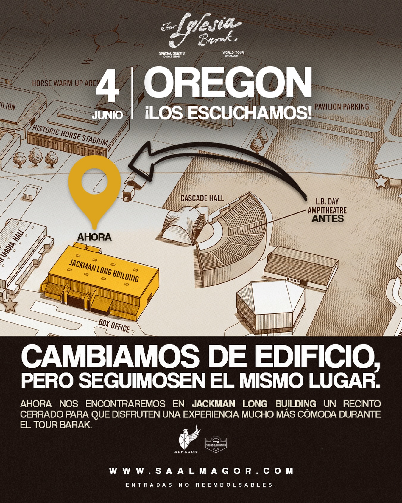 Oregón los hemos escuchado y tenemos una actualización importante: cambiamos de edificio, pero seguimos en el mismo recinto.🙌
Ahora nos encontraremos en el 📍Jackman Long Building
Un espacio cerrado y más cómodo para disfrutar juntos del Tour Iglesia Barak.
🗓️ 4 de junio
📍 Oregon
¡Nos vemos muy pronto! 🔥
#Barak #TourIglesia #Almagor #Oregon #TourBarak