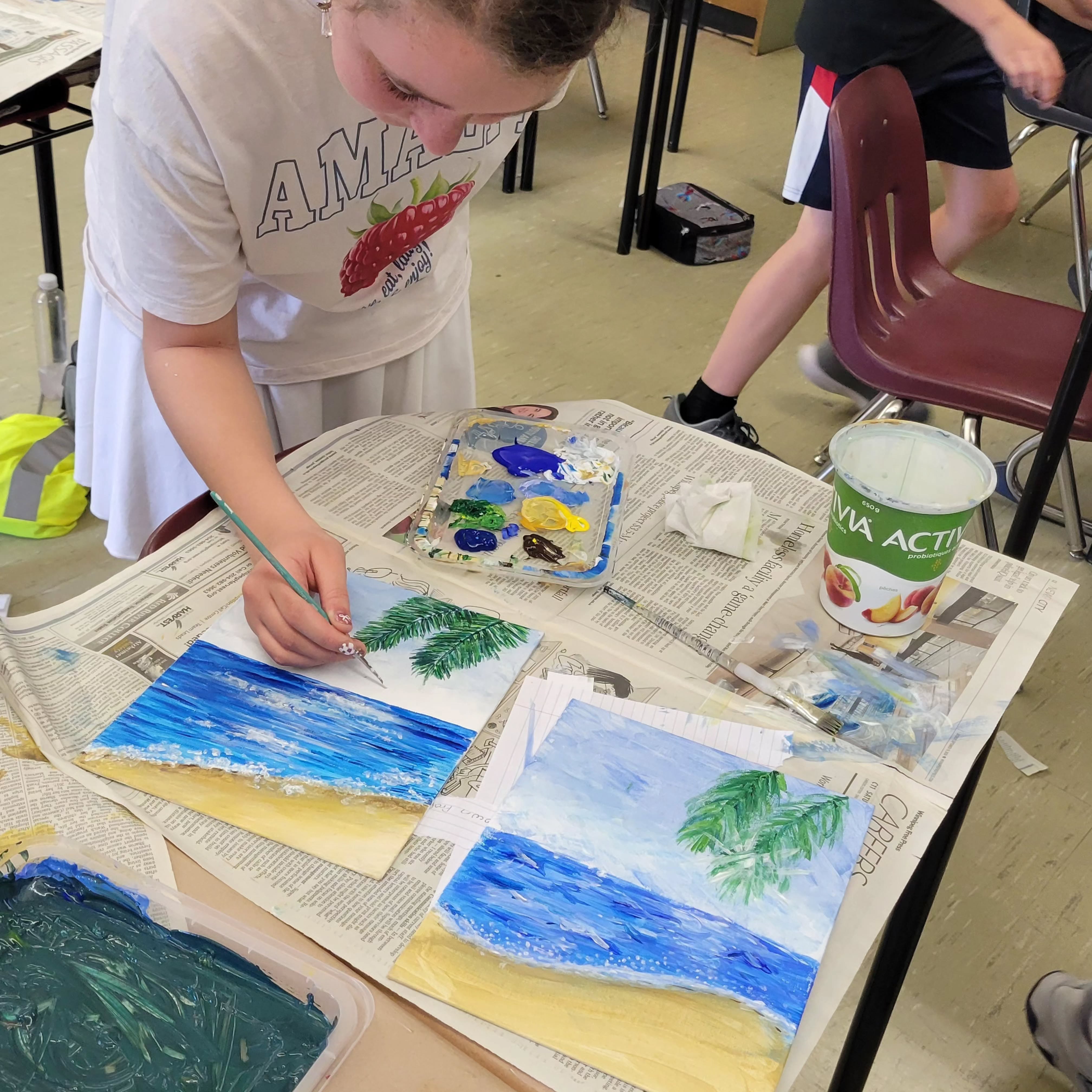 Inspied by the great weather, grade 6 students created lovely acrylic paintings in enrichment art.