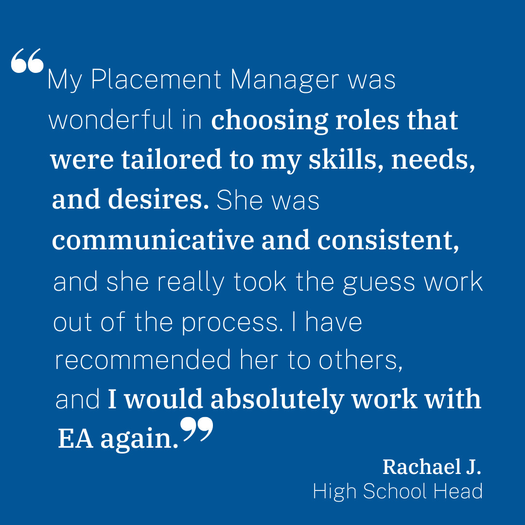 At EA, our Placement Managers take the guess work out of the job search process.
.
.
.
#educatorsally #indyschools #privateschools #boardingschools #dayschools #education #jobsearch #jobsearching #teachers #teacherjobs #teaching #teachingjobs