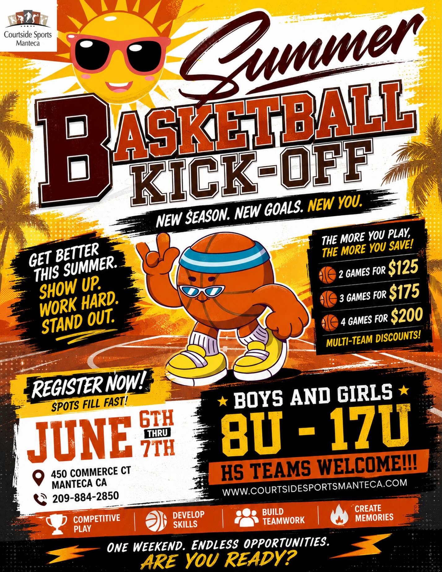 We Back Outside For The Summer!!! 😎😎😎 Courtside Sports Manteca presents The Summer Basketball Kickoff!!! Boys and Girls. 8u to 17u. HIGH SCHOOL WELCOME!!! Link in bio. Brackets are filling up! @slamnjammodesto @visalia_avengers @teamhenduelite510 @escalon_boys_basketball @oakdalestangsbasketball @manteca_aviators @durans_allstars_ @559_hoopers