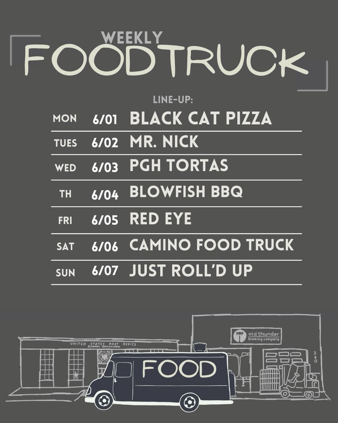 June week one? Stacked!🌞🍺🍕
Sunshine, Pittsburgh’s best food trucks every single day, and three beers that mean business:
Character Development # 7: Ecuador — a Chocolate Porter on CASK, single-origin cacao nibs from Ecuador, 7% abv. Yes, really.
Rain nor Shine IPA — Nelson Sauvin hops bring the best notes of grapefruit & white grapes. 6% abv.
Pastime Views — Our single decoction lager with Bohemian Pilsner floor-malted barley & Czech Saaz. 4.8% abv
And tonight? @blackcatpizzapa at 5PM. Close the laptop. Skip the kitchen. Come through. 🍕
May was AMAZING — thank you all. Now let’s make June even better. 🙌