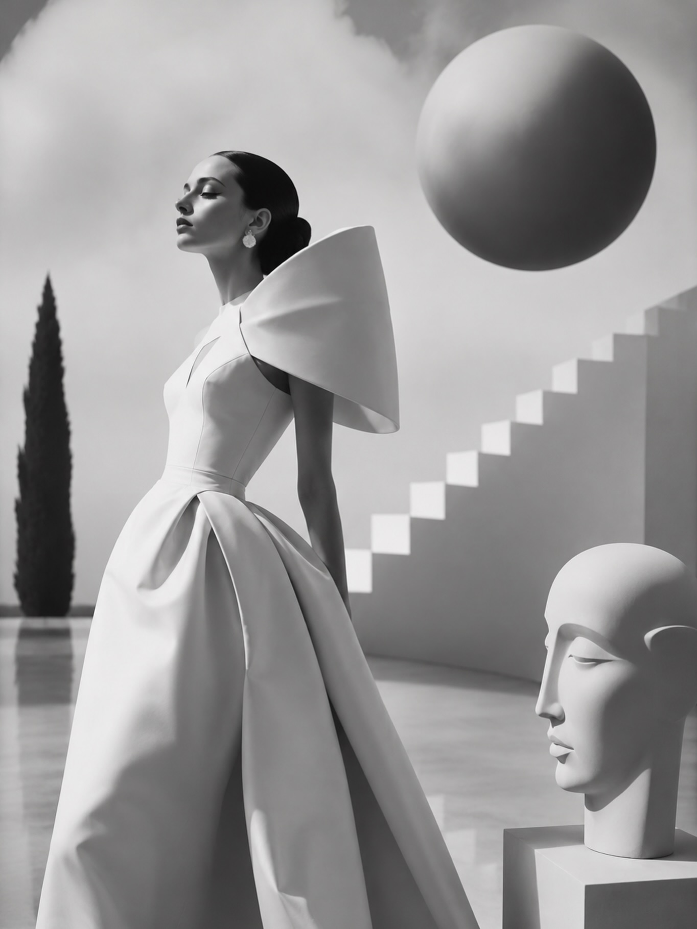 There’s something timeless about black-and-white fashion photography.
I’m endlessly inspired by the elegance of mid-century couture—the dramatic silhouettes, sculptural gowns, oversized hats, sweeping lines, and the way high-contrast light transforms fabric into pure art.
Without colour competing for attention, every detail becomes more powerful. The composition, the texture, the movement, the emotion. Black and white strips an image down to its essence while somehow making it feel even more luxurious.
Lately, I’ve been creating a series of surreal, high-contrast couture-inspired images that blend vintage fashion influences with modern digital artistry. It’s where classic glamour meets imagination, and I never seem to tire of exploring it.
Some styles come and go. Mid-century couture remains iconic.
#FashionPhotography #BlackAndWhiteArt #MidCenturyStyle #DigitalArt #CBirdCreative
cbirdcreative.com