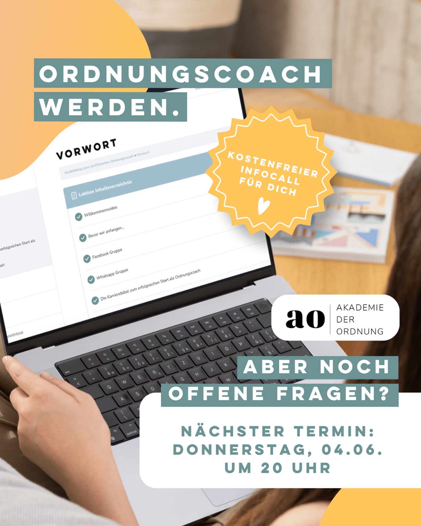 Ordnungscoach werden, aber noch offene Fragen? ⤵️
Du spielst mit dem Gedanken, Ordnung zum Beruf zu machen – aber bist dir noch unsicher, welcher Ausbildungsweg wirklich zu dir passt?
Dann ist dieser Termin genau für dich. 💛
📅 Kostenloser Infocall am Donnerstag, den 04.06. um 20 Uhr
In diesem kostenlosen Zoom-Meeting geben wir dir einen transparenten Einblick in die Akademie der Ordnung.
Du erfährst alles rund um:
✨ die Online-Ausbildung
✨ das Study Retreat - sowohl offline als auch online
✨ Inhalte & Aufbau der Ausbildung
✨ deinen möglichen Weg in die Selbstständigkeit
✨ und was professionelles Ordnungscoaching bedeutet
Und das Wichtigste:
👉 Du kannst all deine Fragen stellen.
Wenn du spürst, dass Ordnung mehr für dich sein könnte als nur ein Hobby und du wissen möchtest, wie dein nächster Schritt aussehen kann:
👉 Melde dich jetzt kostenlos über den Link in der Bio an
und sei am 04.06. um 20 Uhr live dabei.
ORDNUNGSCOACH
PROFESSIONAL ORGANIZING
SELBSTSTÄNDIGKEIT
BUSINESSAUFBAU
#homeorganizing #akademiederordnung #onlineausbildung