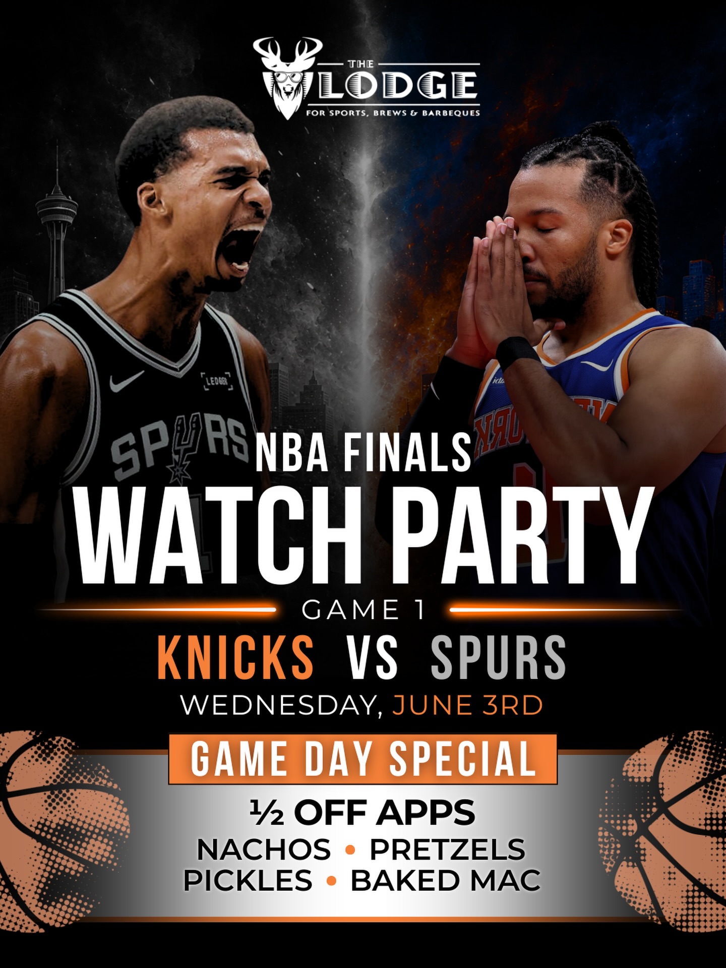 🏀 NBA FINALS WATCH PARTY 🏀
The biggest games of the year deserve big flavors.
🔥 HALF OFF APPS during the game:
• Nachos
• Pretzels
• Fried Pickles
• Baked Mac
Catch every play, every bucket, and every big moment with us at The Lodge.
📺 Sound On
🍺 Cold Drinks
🍔 Great Food
🏀 Knicks vs. Spurs – Game 1
Tag your watch party crew below 👇
#TheLodge #WatchParty #FortMyers #KnicksVsSpurs