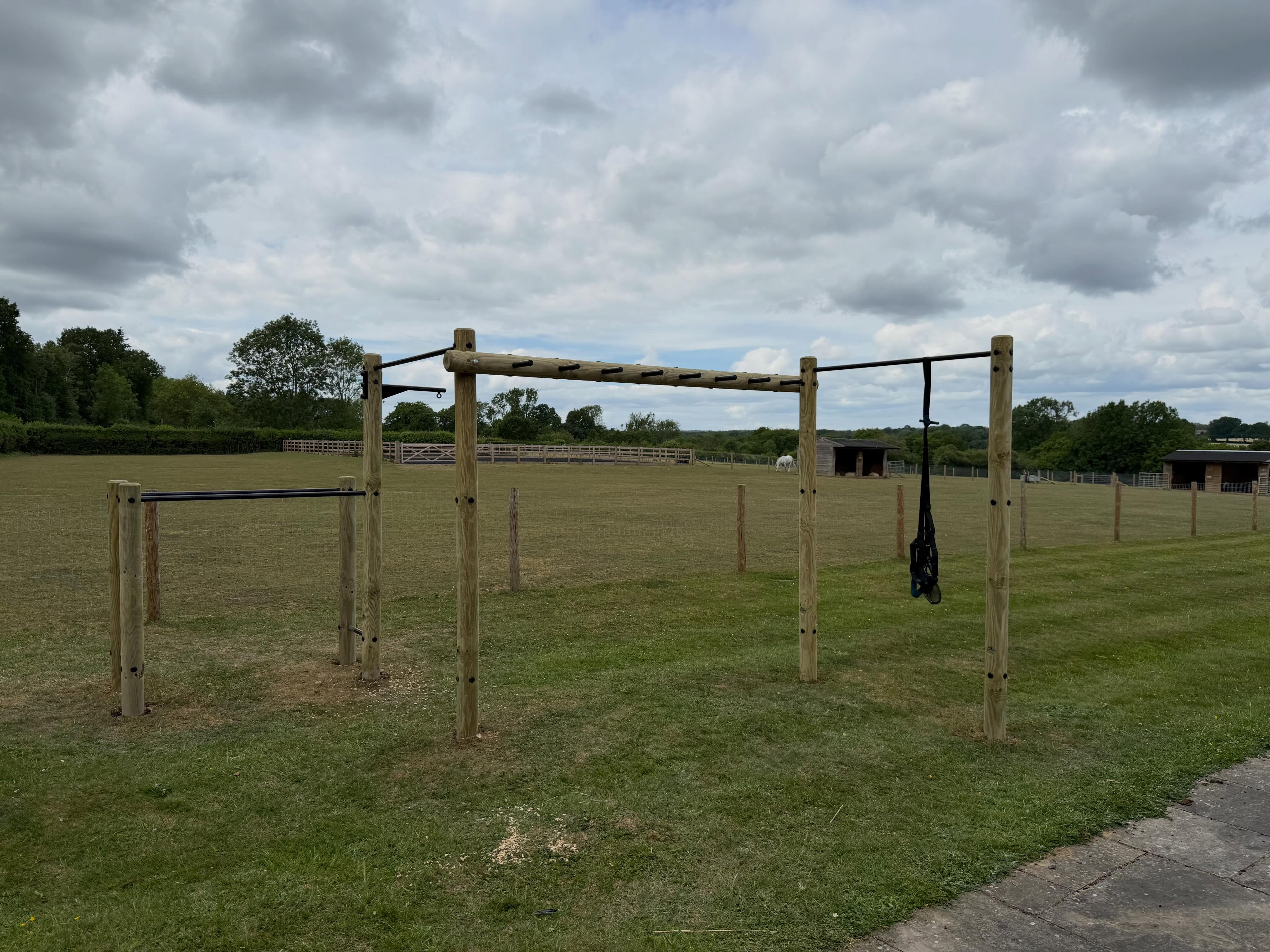 Double pull up, dip and monkey bar, topped off with a boxing bag bracket and suspension trainer. What more could you want? πͺπͺπͺ #gardengym #pullups #monkeybars