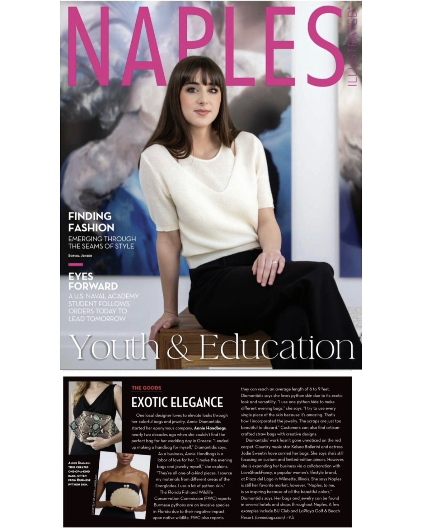Featured in Naples Illustrated ✨
Annie® is honored to be featured in Naples Illustrated’s Exotic Elegance, highlighting founder and designer Annie Diamantidis and her journey from creating a handbag for her own wedding in Greece to building a luxury accessories brand known for one-of-a-kind handbags and jewelry.
Inspired by artistry, craftsmanship, and timeless style, Annie® continues to create limited-edition pieces designed to empower today’s goddess.
Thank you to Naples Illustrated for the feature and to our clients, retailers, and supporters who have been part of this incredible journey.
We’re also grateful to our Naples retail partners who continue to support the brand, including @laplayaresort, @ritzcarltonnaples, @innonfifth @thebuclub @simplynaturalnaples @paintnaples
#AnnieBags #NaplesIllustrated #LuxuryHandbags #ChicagoDesigner #NaplesFlorida