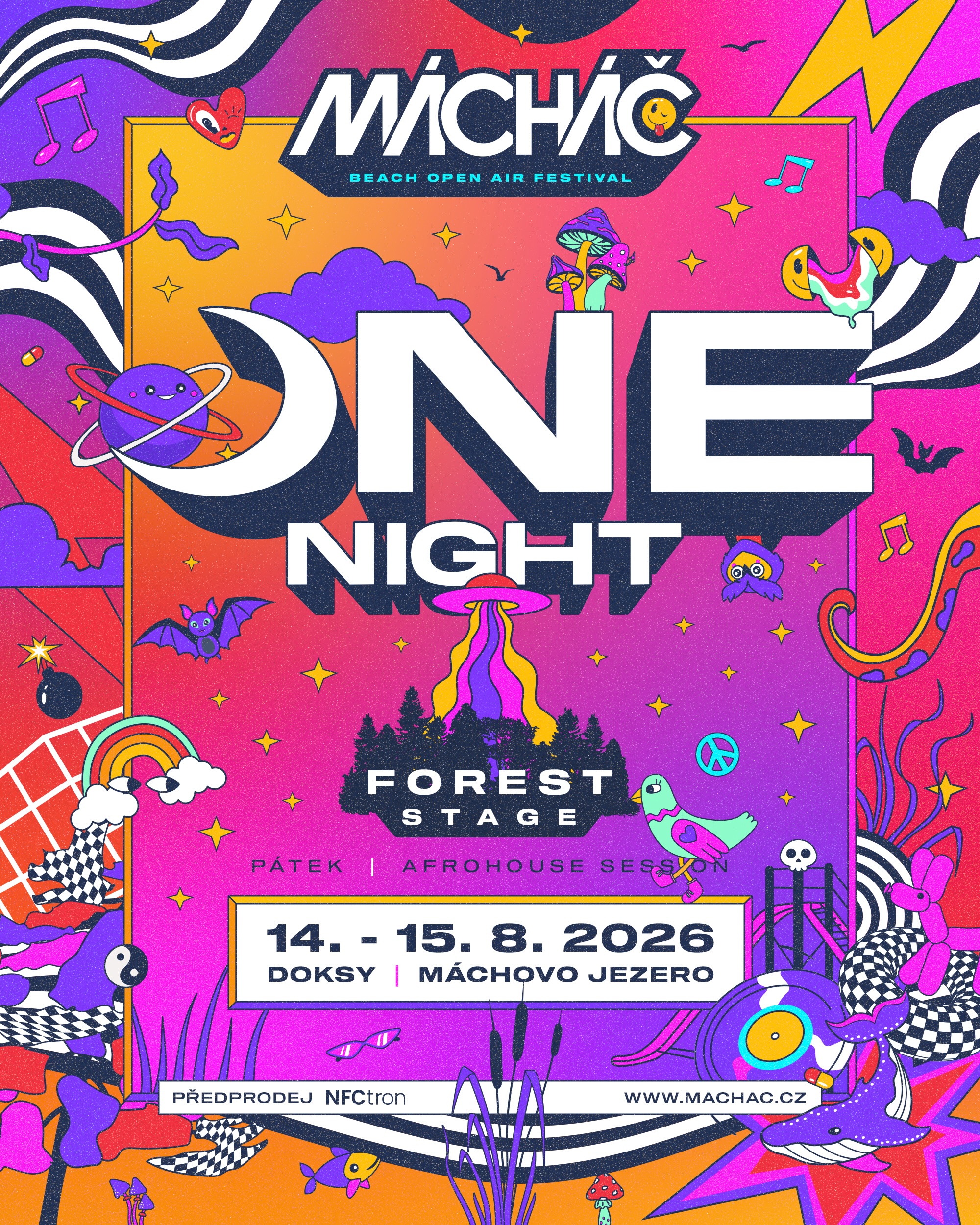 Z pražských klubů na Mácháč❗️
@onenightcz letos poprvé přebírá Forest Stage a v pátek 14. 8. přiveze na Mácháč kompletní Afrohouse Session.
V čele s @onfayaofficial , německým “On Fire” duem na strmém vzestupu, a společně s nimi @bigdaddymahrouse / @viiitomusic / @khaldera.dj / @dj_staysky a @_marcelolazzari
Čekej groove, melodii, les, pláž a to nejlepší z afro house komunity pod širým nebem.
Forest Stage by One Night
14. 8. 2026 / Mácháč
🇬🇧From Prague dancefloors to Máchovo Lake.
One Night CZ takes over the Forest Stage for the first time and brings a full Afrohouse Session to Mácháč on Friday, 14.8.
Led by ONFAYA, the German “On Fire” duo rising fast on the global scene, joined by Mahrouse, Viiito, Khaldera, Staysky and Marcelo K2.
Expect groove, melody, forest, beach, and the best from Afro House community under the open sky.
Forest Stage by One Night CZ
14.8.2026 / Mácháč