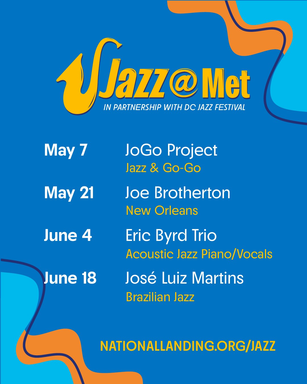 Will you be joining us for Jazz @ Met this season?
The Jazz @ Met concert series returns to Metropolitan Park with a dynamic lineup of performers bringing everything from Go-Go grooves to smooth bossa nova vibes to National Landing.
Join DC Jazz Festival and National Landing BID for these FREE evenings of live music, community, and unforgettable summer energy.
#DC250 #DCJazzFest #Only1DC