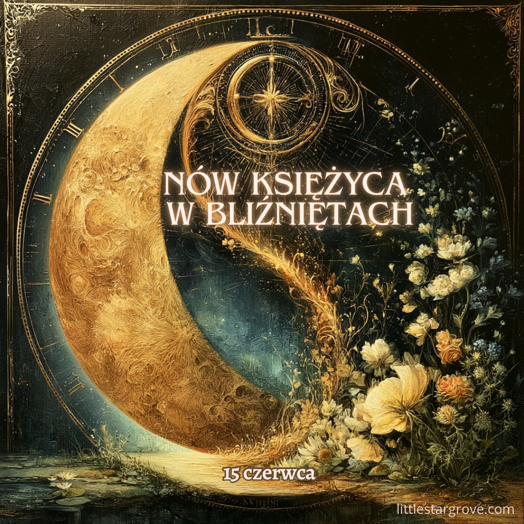 Nów Księżyca w Bliźniętach - List od wszechświata ♊️
15 czerwca ma miejsce Nów Księżyca w Bliźniętach, który wnosi świeżą energię do tematów związanych z komunikacją, nauką, pomysłami i sposobem, w jaki wyrażamy siebie.
Bliźnięta są związane ze słowami, wiadomościami i komunikacją, dlatego ten Nów to dobry moment, by pobawić się magią pisanego słowa.
Ten Nów ma miejsce na 24°03’ Bliźniąt.
Jeśli znasz swój horoskop urodzeniowy, sprawdź, którym domem rządzą u Ciebie Bliźnięta i czy masz jakieś planety w pobliżu 24°. Te miejsca mogą pokazać, gdzie pojawi się potrzeba nowego spojrzenia, świeżych pomysłów lub ważnych rozmów i uświadomień.
