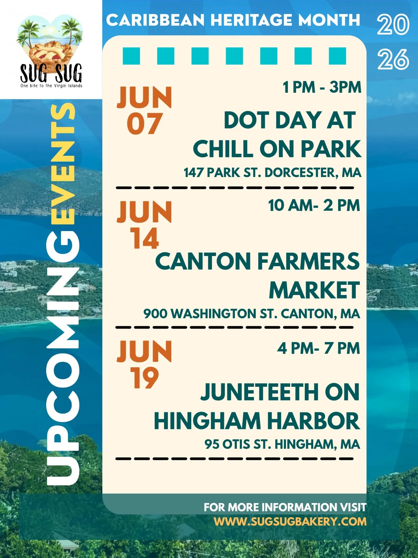 June is Caribbean Heritage Month and SUG SUG will be outside representing ๐ป๐ฎ๐ป๐ฎ๐ป๐ฎ
See you soon!
Want to guarantee what you're craving? Order online!
#sugsugbakery #desserts #caribbeanheritagemonth #virginislandsbakery #boston