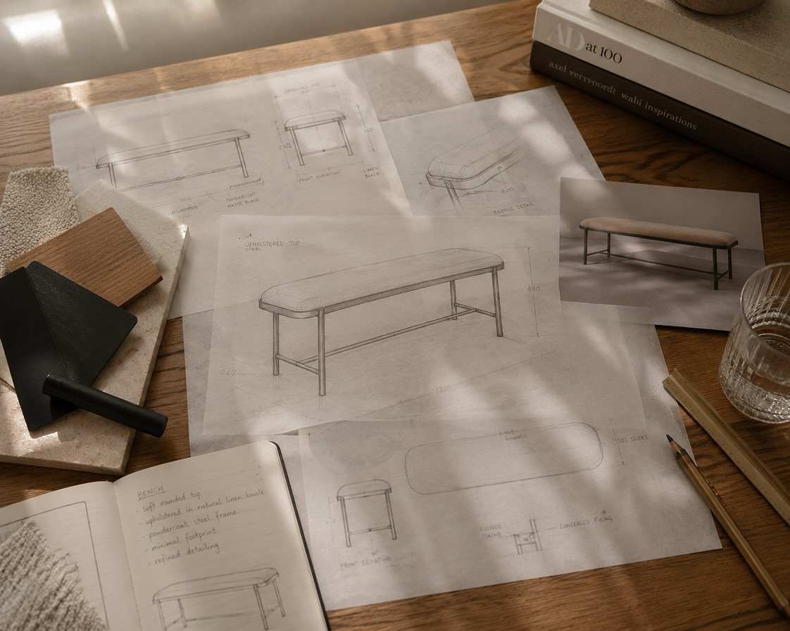 Sometimes it’s the pieces that aren’t trying too hard that steal the show.
Custom designed. Custom made. Beautiful from every angle.
This bench was created exclusively for Project Woodhill and we’re not mad about how it turned out. 🙌🏻
#CustomFurniture #SpruceHome #BespokeDesign #InteriorDesignSA #InteriorDesigner #WoodhillProject #CustomBench #MadeToMeasure #LuxuryInteriors #InteriorStyling #FurnitureDesign