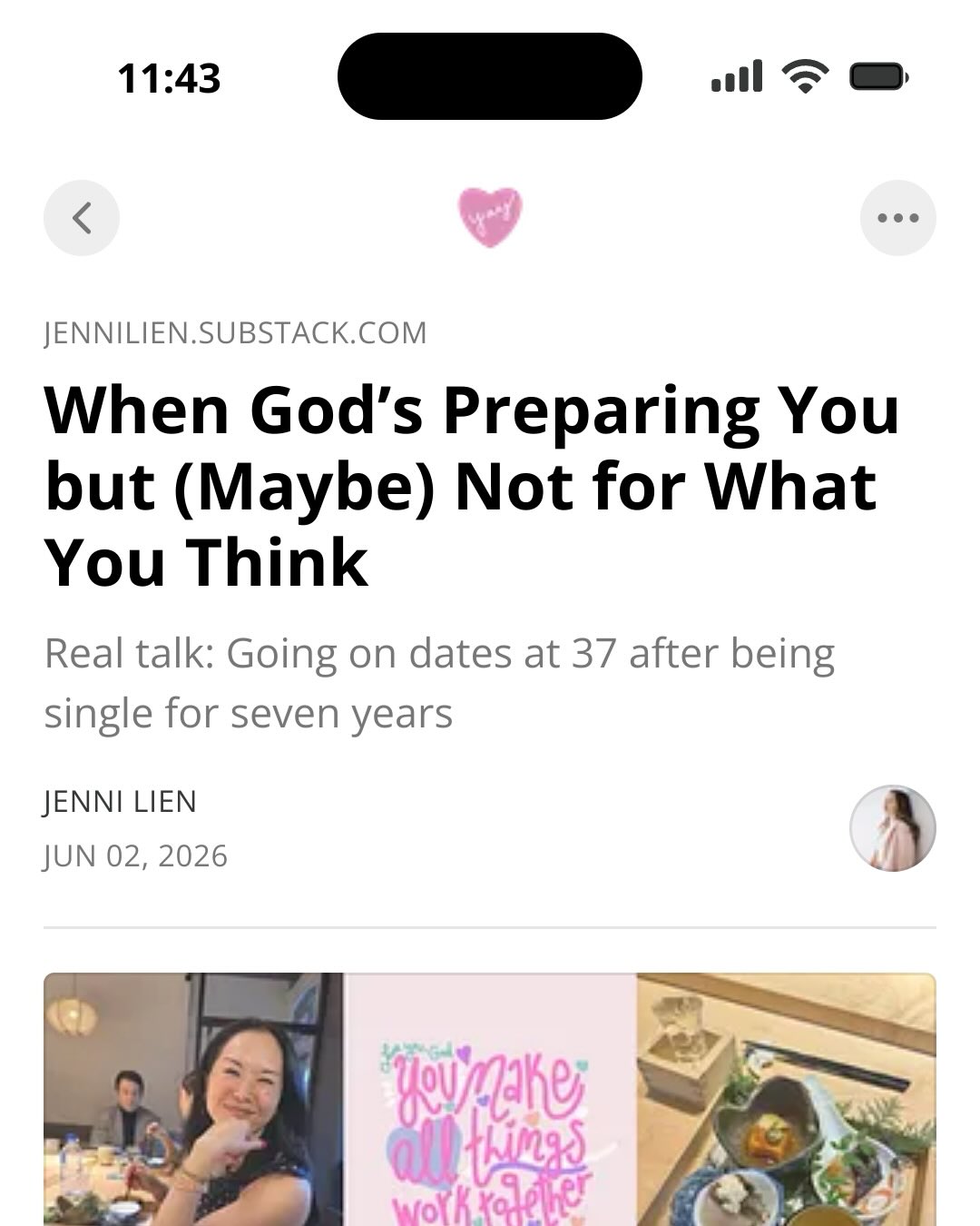 Whew, waiting on the Lord is not easy! But let us be reminded: it is right.
When I first started The Yay Project, a lot of my posts were about waiting. People would often reach out to say they learned something about waiting well (praise God, because I was longing to learn from my past mistakes and do things God’s way!). And while I tried to be vague here and there, maybe it was clear that I was (mostly) waiting... to fall in love again.
I am a romantic. Over the last seven years that I’ve been single, I’ve read a lot of marriage books, and many caution us about being overly romantic. They say that it’s not loving words, thoughtful gifts, or intense chemistry that make a strong relationship. And ok we know this, right? But aren’t these things wonderful to have in addition to a God-fearing partner?
I think yes... and yet...
💌 More on this week’s newsletter & pod :)
#christianwomen
topics: christian dating, dating in your thirties 30s, wait on God dating