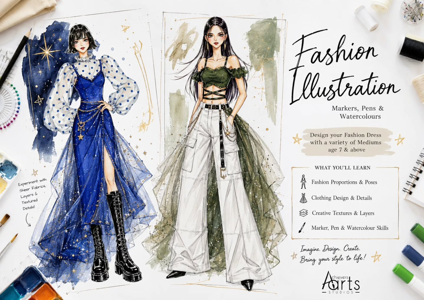 Fashion Illustration Workshop / Short Course
β¨ Design. Sketch. Colour. Create. β¨
Calling all young fashion designers! Create your own stylish fashion illustrations while learning proportions, outfit details, colouring techniques and creative expression.
π Age 9 & Above
π¨ Materials Provided
ποΈ Bring Home Your Masterpiece
#AchieversArts #FashionIllustration #CreativeKids #ArtClassesSingapore YoungDesigners
Contact us via WhatsApp 91234537