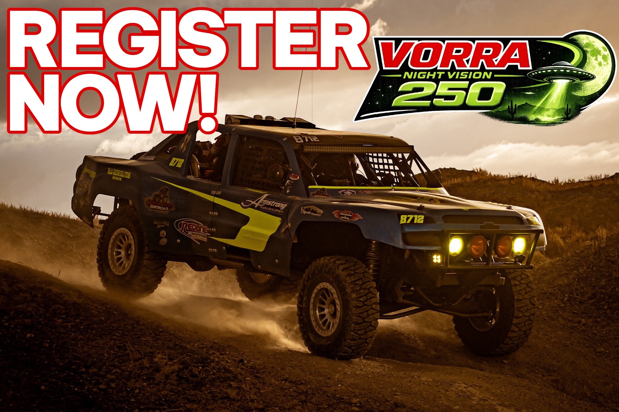 Registration for the Night Vision 250 is officially OPEN! 🌙👽
250 miles of Nevada desert under the stars. No daylight. No excuses. Just dust, lights, and survival.
Head to vorraracing.com and lock in your spot today!
JULY 17-19
#NightVision250 #vorra #fallon #offroadracing
📸 @jwaldaias
