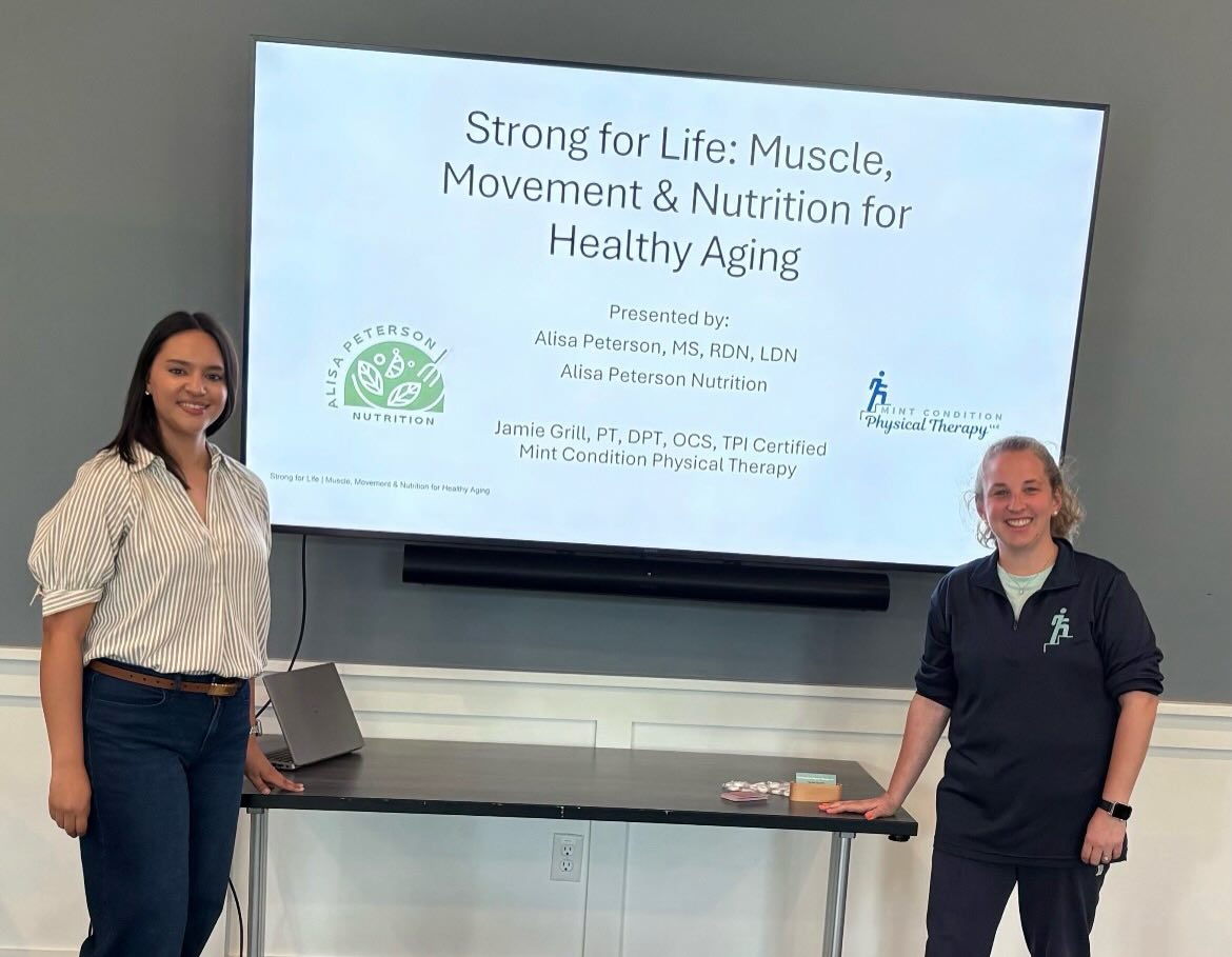 Loved teaming up with Jamie from @mintconditionpt for a joint presentation on muscle, movement, and nutrition for healthy aging.
We presented at Del Webb Chauncy Lake and talked about how strength training and nutrition work together to support independence, confidence, mobility, and staying active as we get older.
This is one of my favorite topics because it’s such a good example of collaborative care.
Movement matters.
Nutrition matters.
Recovery matters.
Consistency matters.
And none of it has to be perfect to be helpful.
A lot of healthy aging comes back to the basics:
getting enough protein,
challenging your muscles,
supporting recovery,
and building habits that actually fit real life.
So grateful to collaborate with providers who care about helping people stay strong, capable, and able to keep doing the things they love.
Thank you @mintconditionpt for your knowledge and for making this such a great conversation.
And if you’re curious whether nutrition counseling could be a good fit for your goals, I offer a free discovery call so we can talk through what you’re looking for and whether working together makes sense.