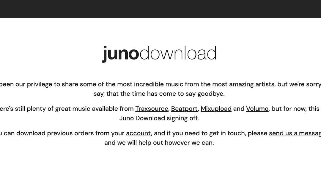 El fin de una era: Juno Download cierra sus operaciones después de casi 20 años. Un referente que marcó la distribución digital de música electrónica. Link in Bio #JunoDownload #MúsicaElectrónica #DJNews #HistoriaDelTechno