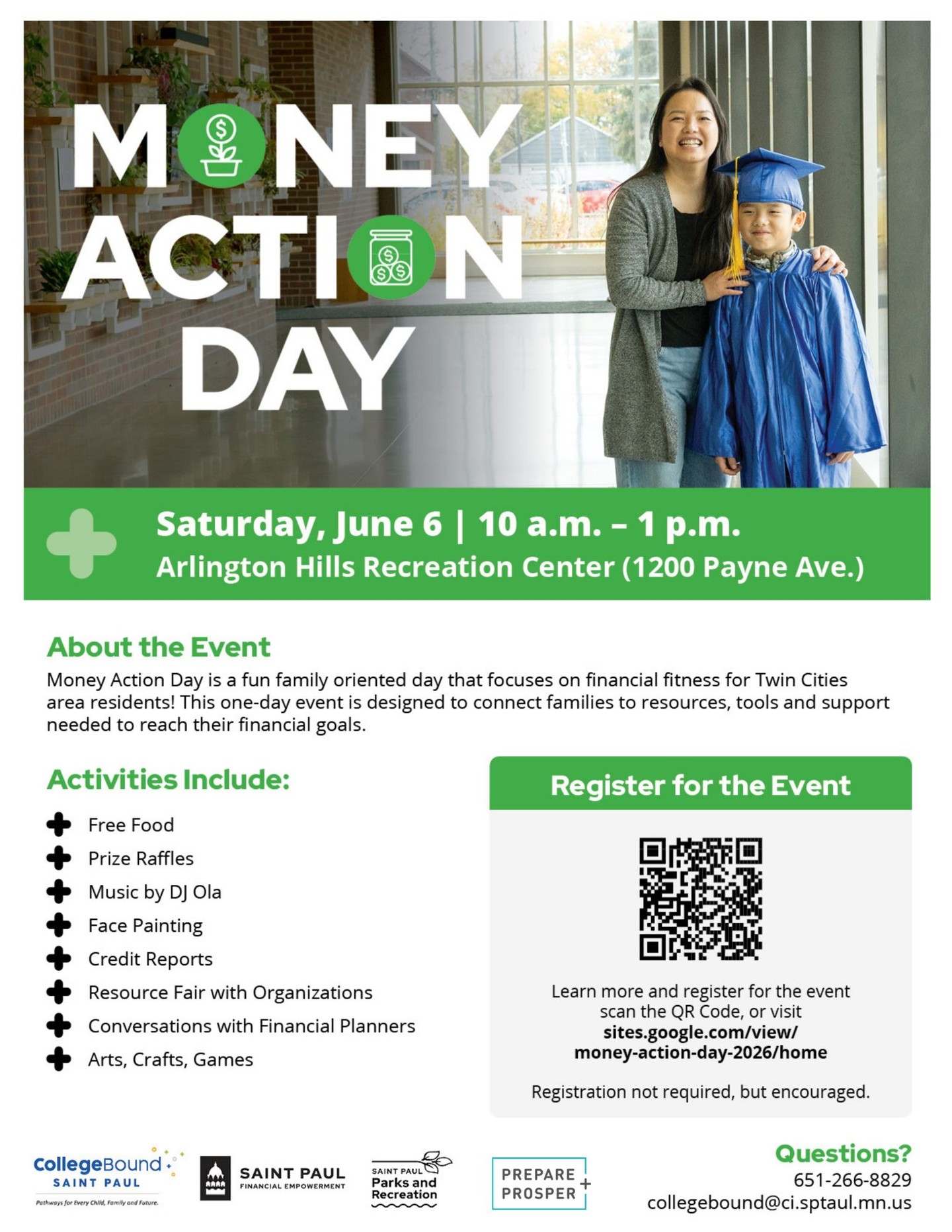 Saturday, June 6 | 10:00 AM – 1:00 PM
Arlington Hills Recreation Center | St. Paul
Join ABEP and Arise Community Credit Union at Money Action Day 2026 for a fun, family-friendly event focused on financial wellness and community resources.
Enjoy free food, prize raffles, music, activities for kids, credit reports, financial planning resources, and more.
Stop by our table to learn about free financial coaching, banking opportunities, upcoming programs, and tools to help you reach your financial goals.
#MoneyActionDay #ABEP #AriseCommunityCreditUnion #FinancialEmpowerment #FinancialLiteracy #TwinCitiesEvents #SaintPaulMN #CommunityResources #FinancialWellness #EconomicEmpowerment