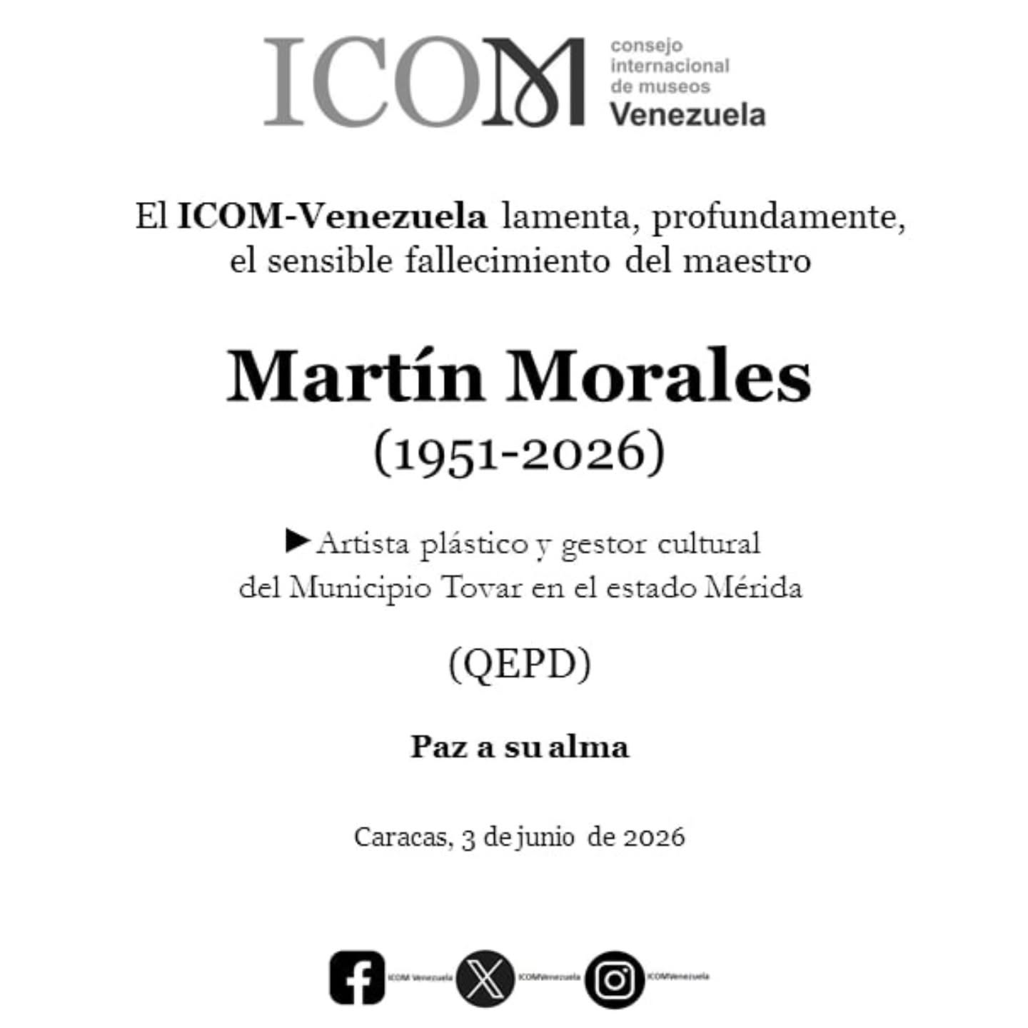#ICOMVenezuela #Obituario #MartínMorales #3Junio2026